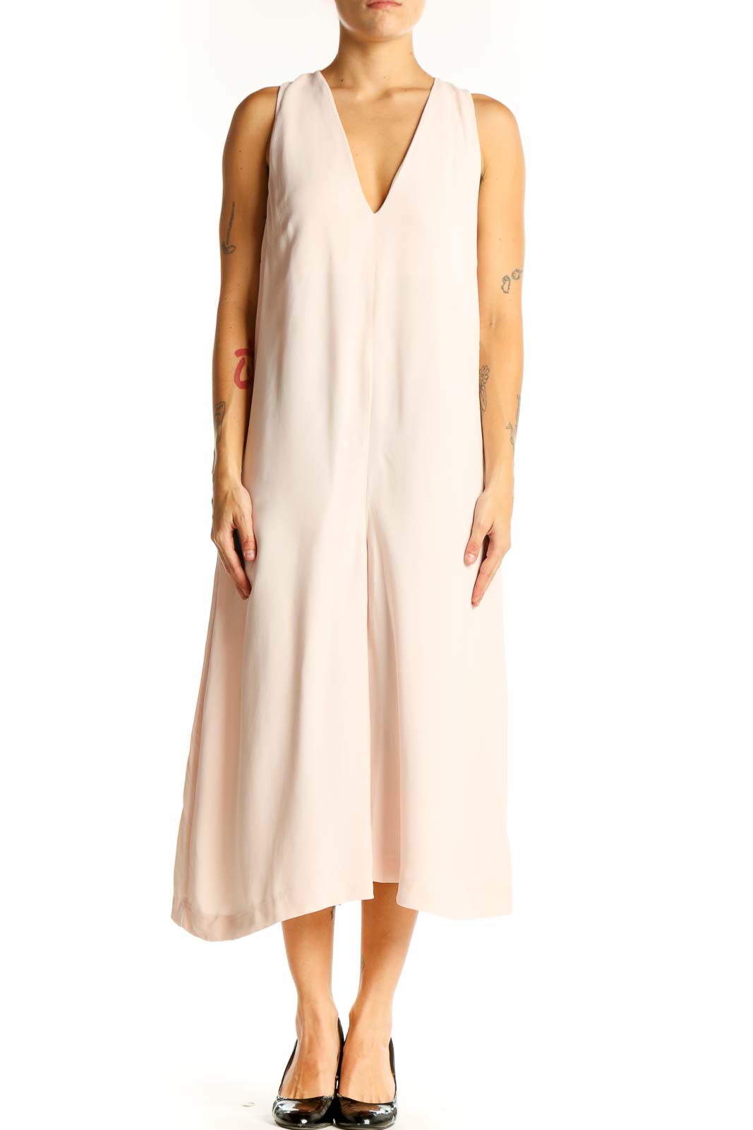 Blush Sleeveless V-Neck Midi Jumpsuit Front