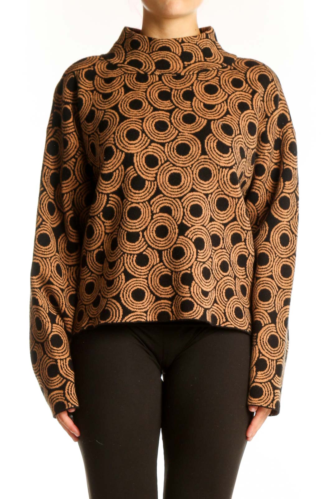 Brown Circular Pattern Mock Neck Sweater Front