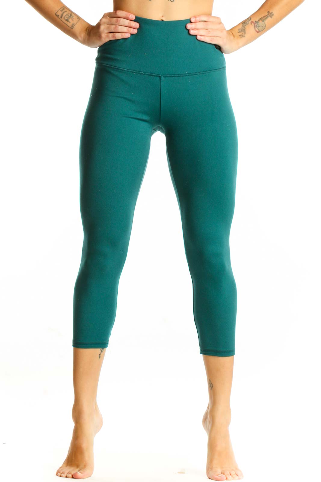 Teal High-Waisted Capri Leggings Front