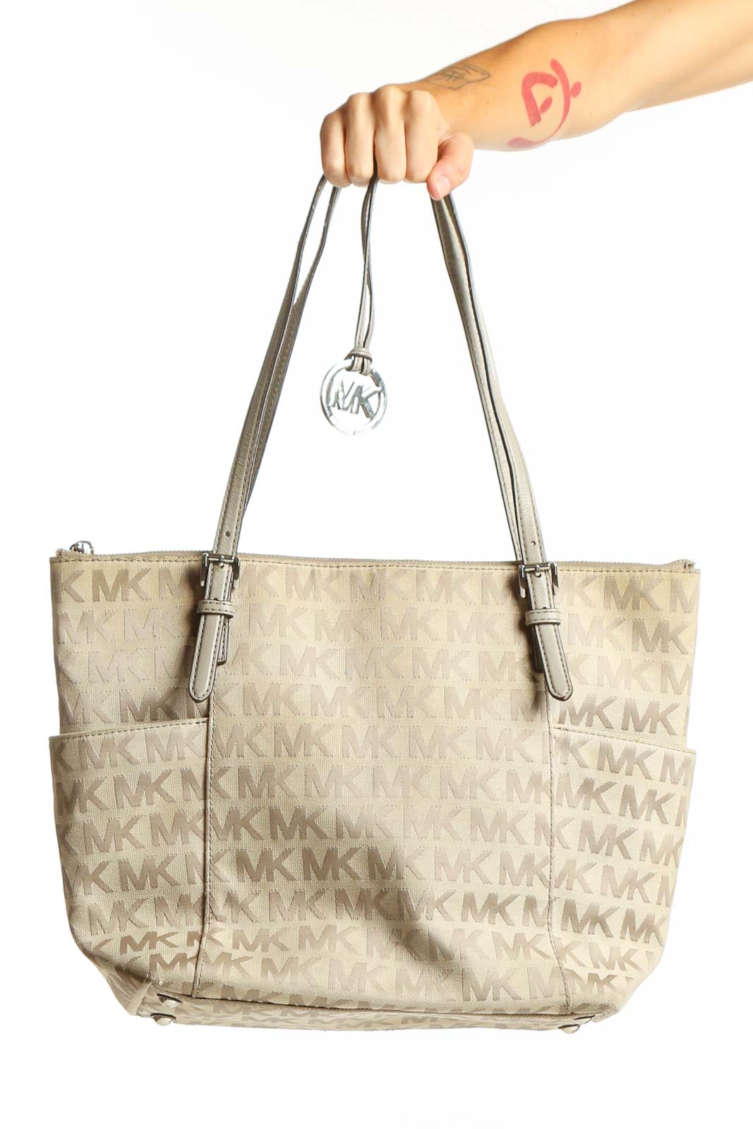 Beige Monogram Tote Bag Front
