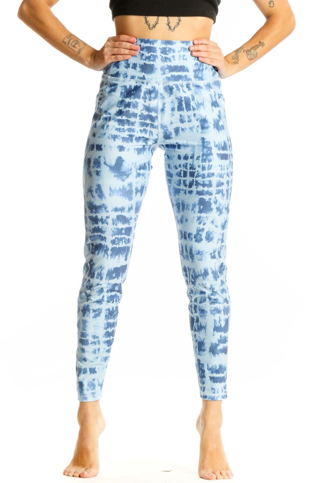 Blue Tie-Dye High-Waisted Activewear Leggings Front