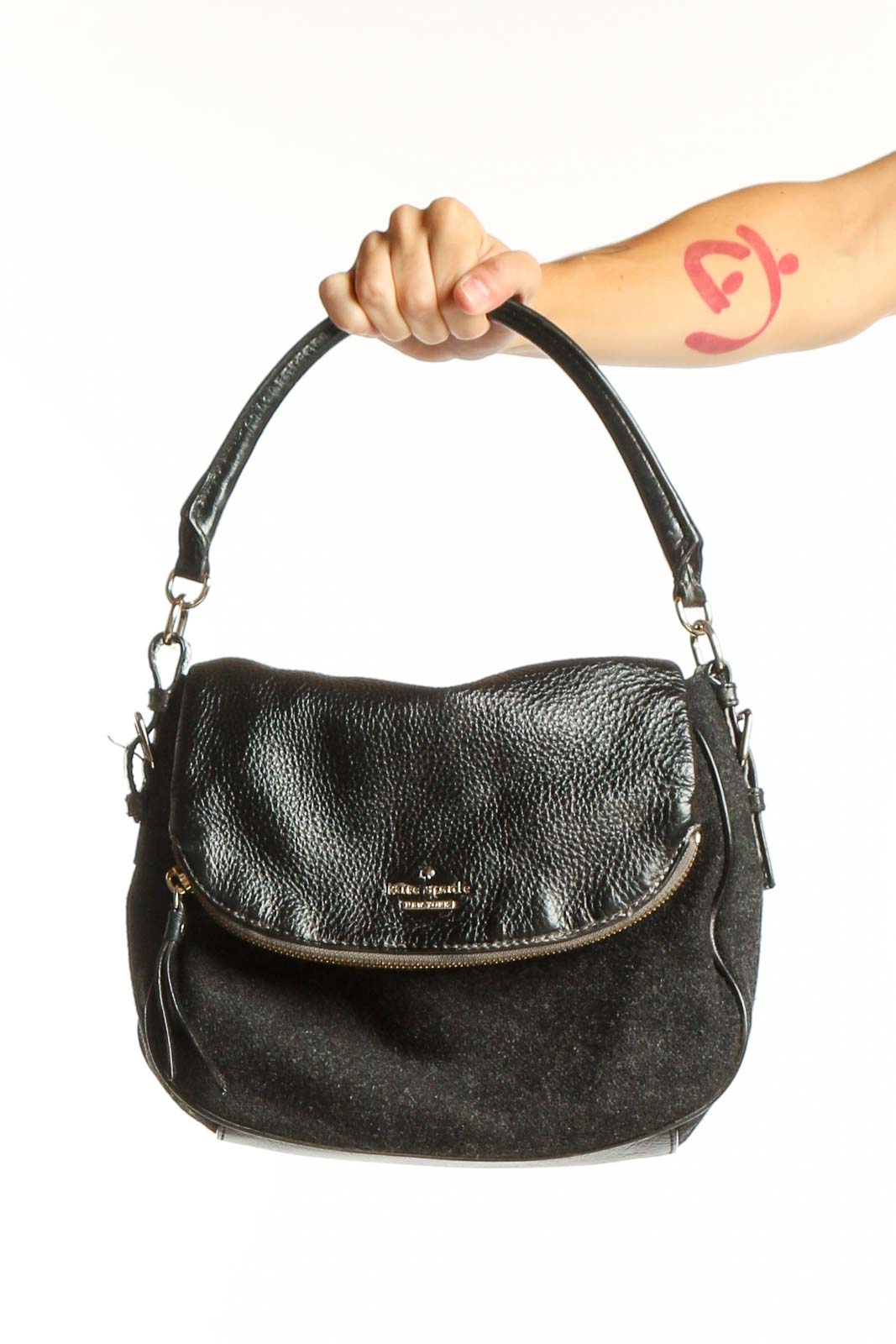 Black Leather and Suede Crossbody Bag Front