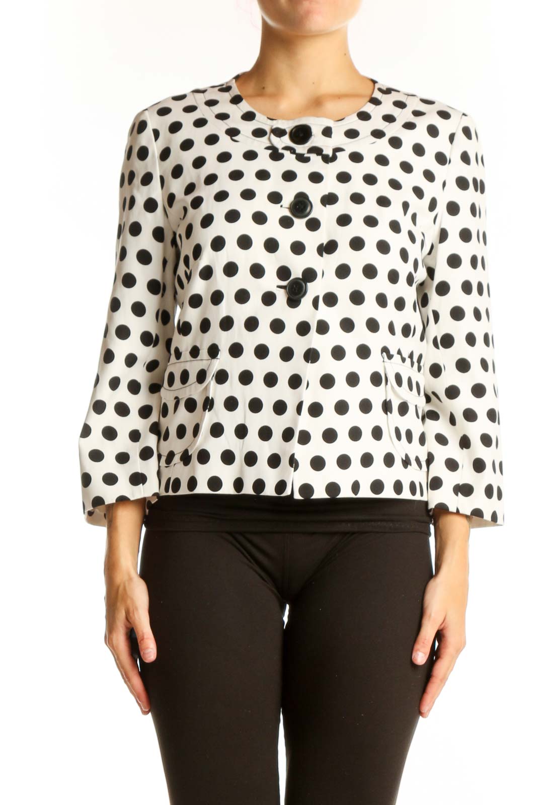 White Polka Dot Cotton Silk Jacket Front