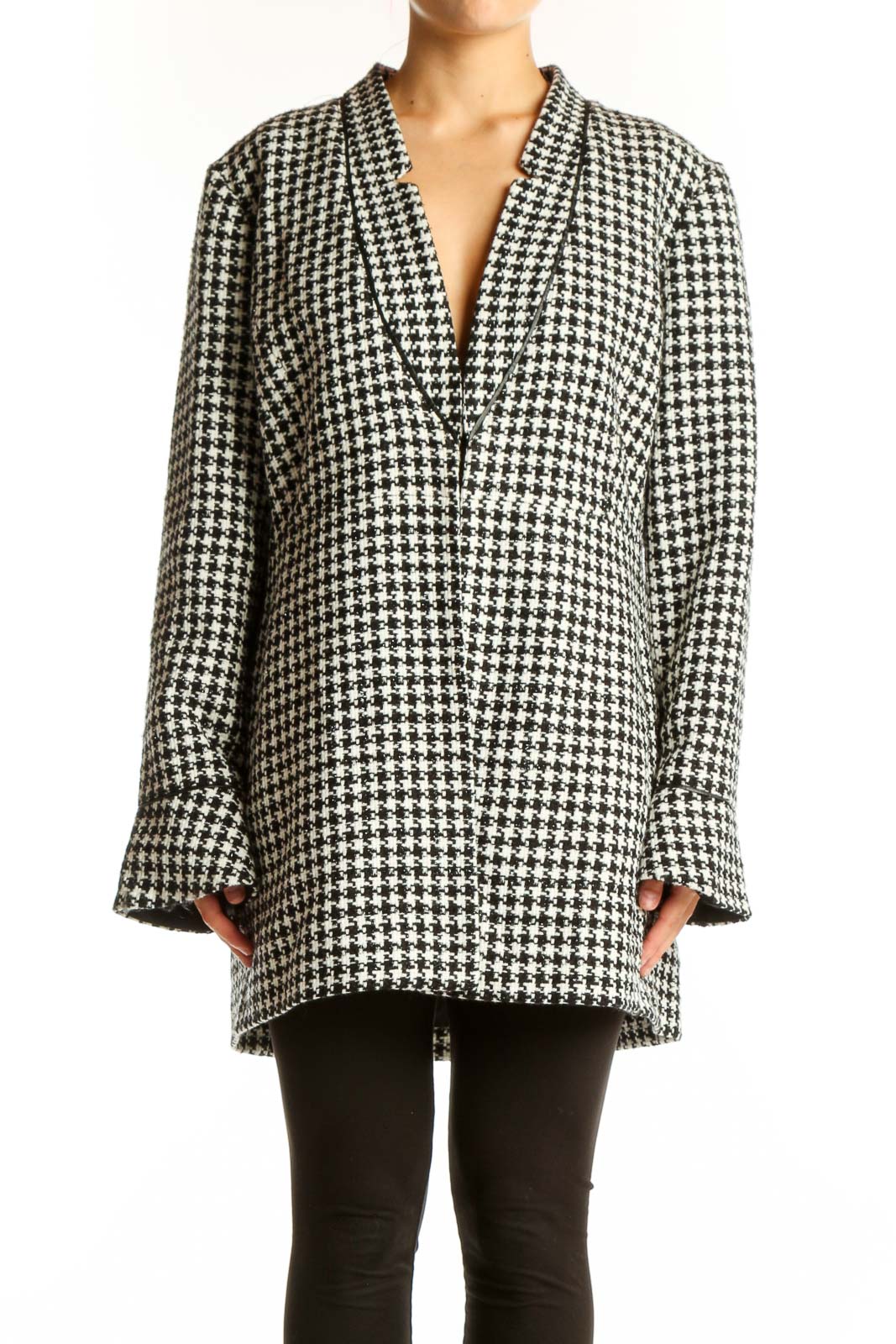 Black and White Houndstooth Oversized Jacket Front