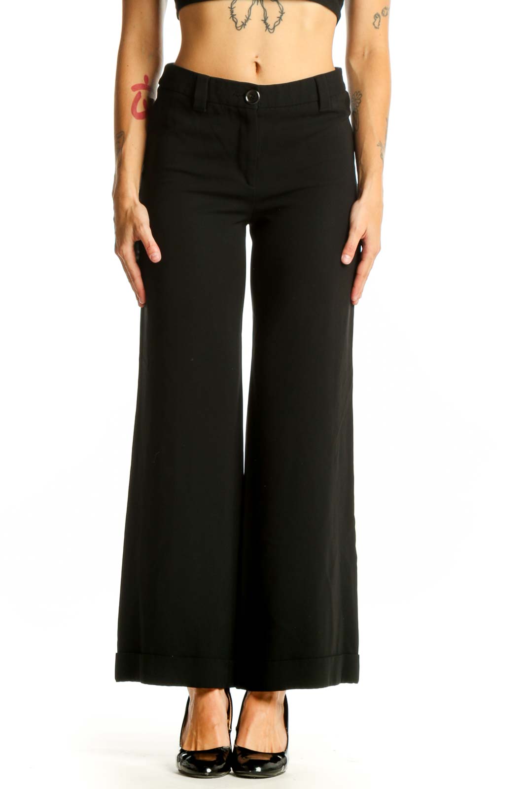 Black Wide-Leg Trousers Front