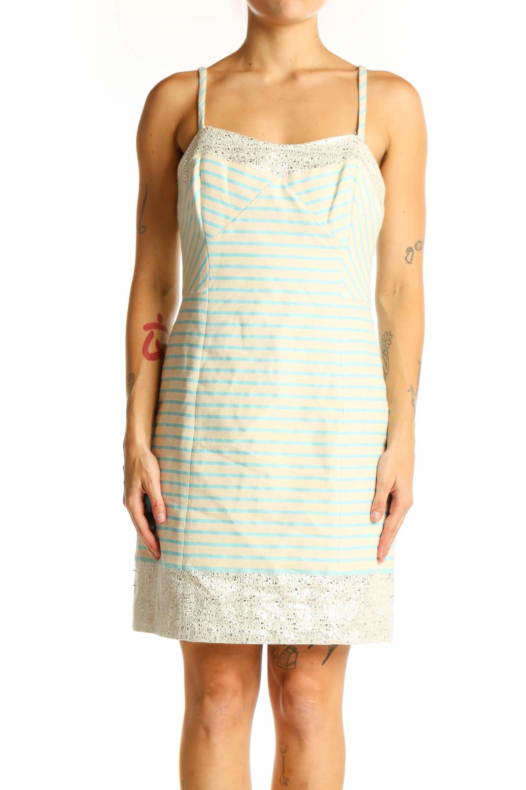 Mint Green Striped Lace-Trim Sundress Front