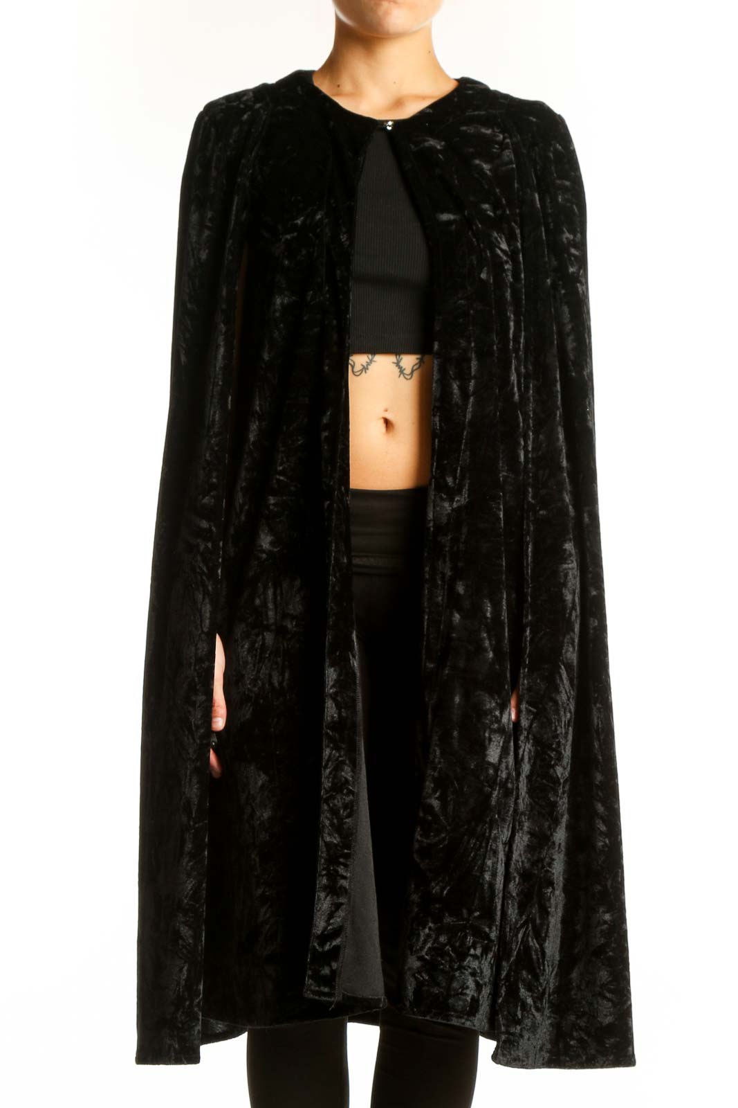 Black Velvet Cape Jacket Front
