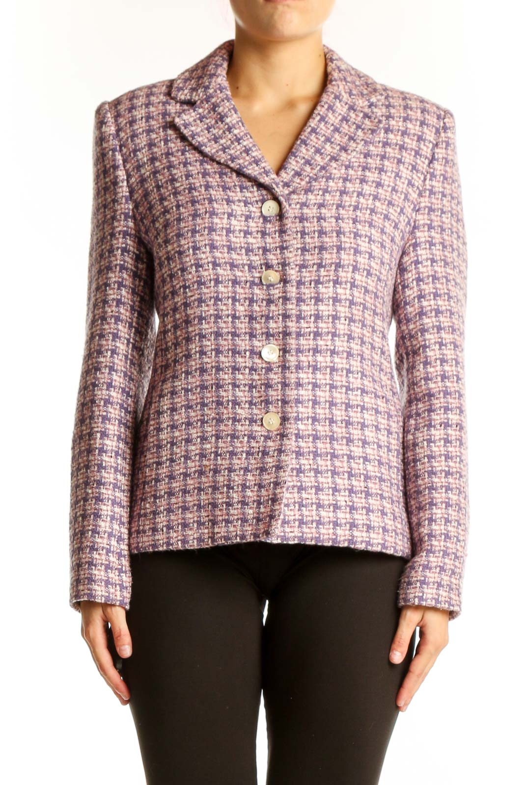 Purple Tweed Button-Up Blazer Front