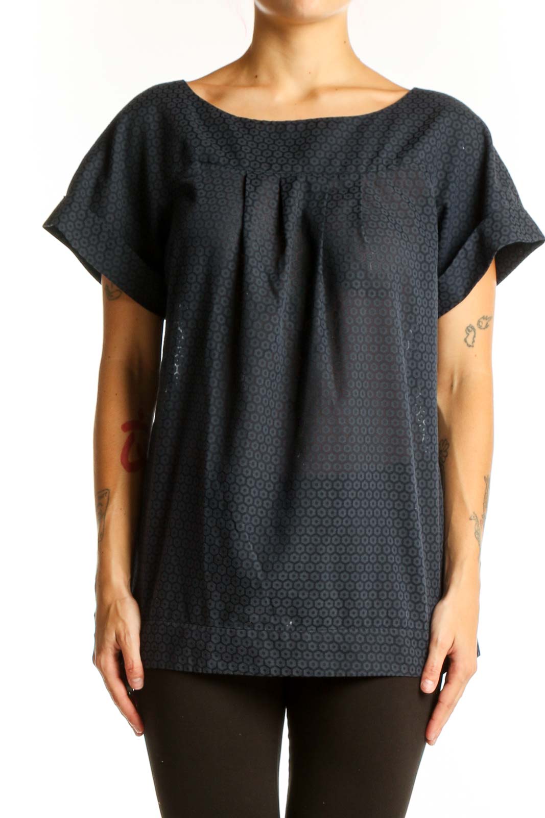 Black Textured Cotton Blend Top Front