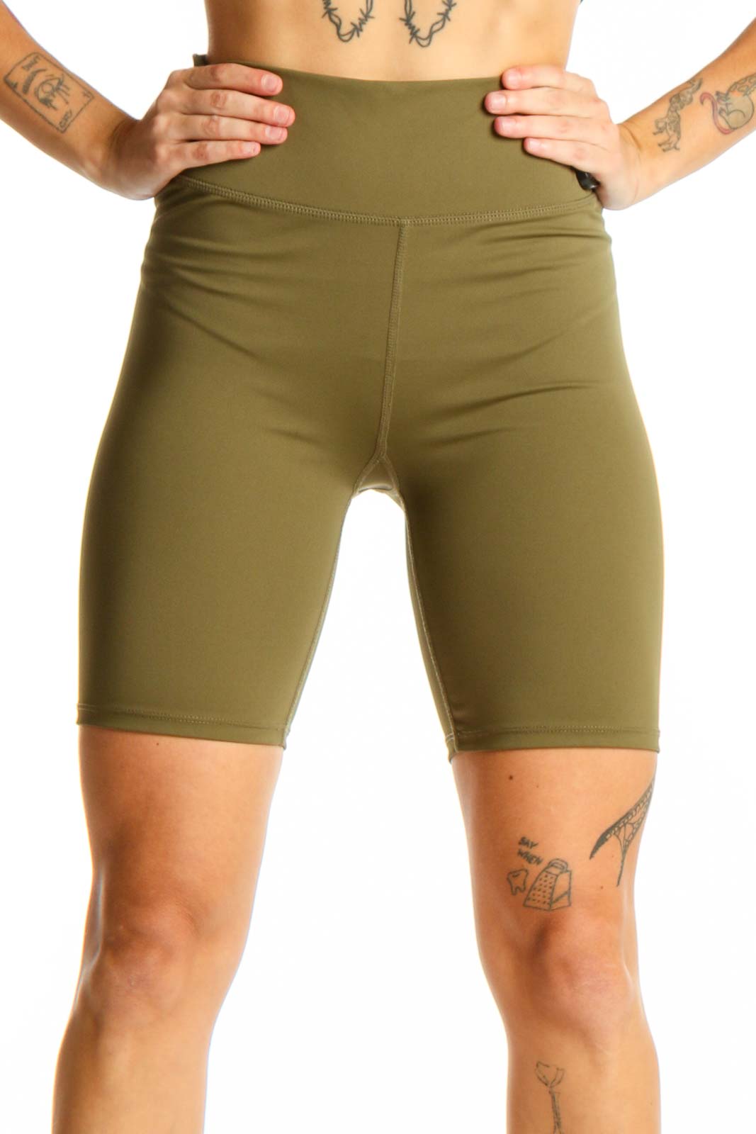 Olive High-Waisted Biker Shorts Front