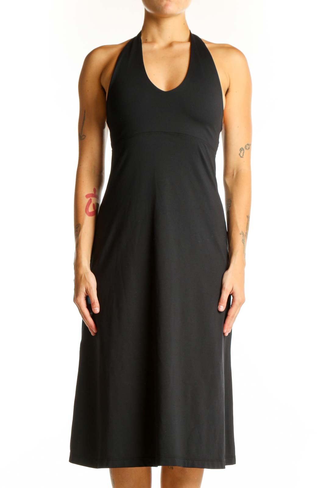 Black Halter Neck Midi Dress Front