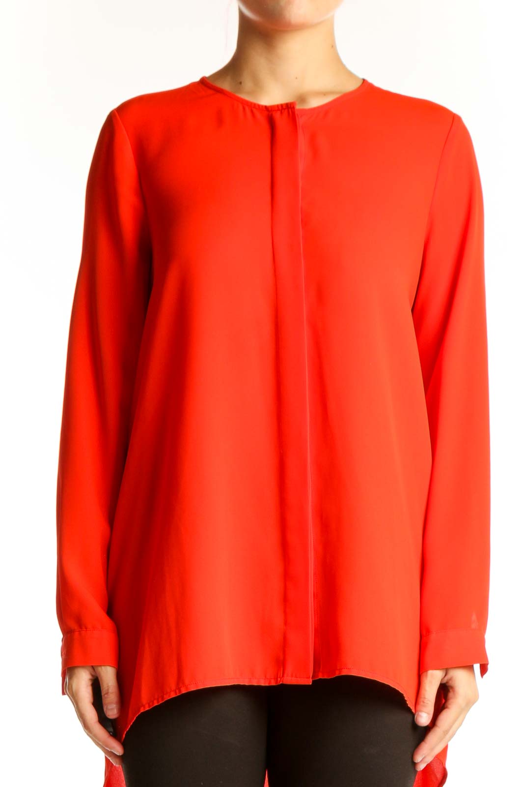 Red Long-Sleeve Flowy Blouse Front