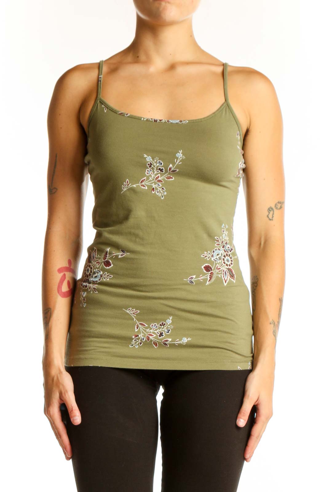 Olive Floral Embroidered Camisole Front