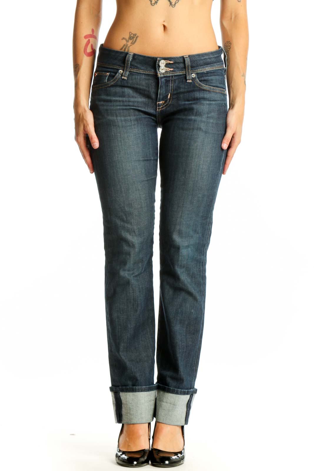 Dark Blue Straight Leg Denim Jeans Front