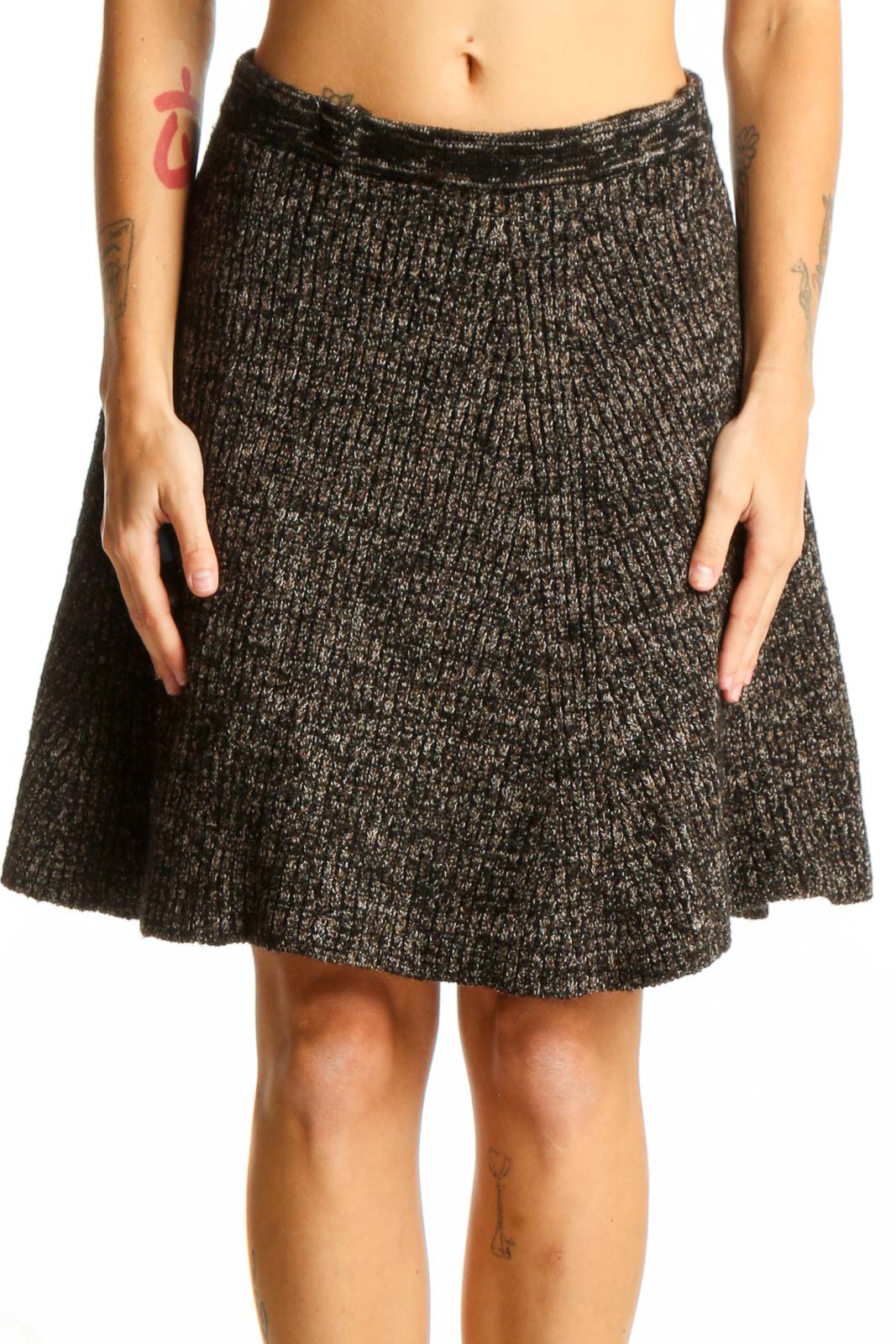 Brown Ribbed A-line Skirt Front