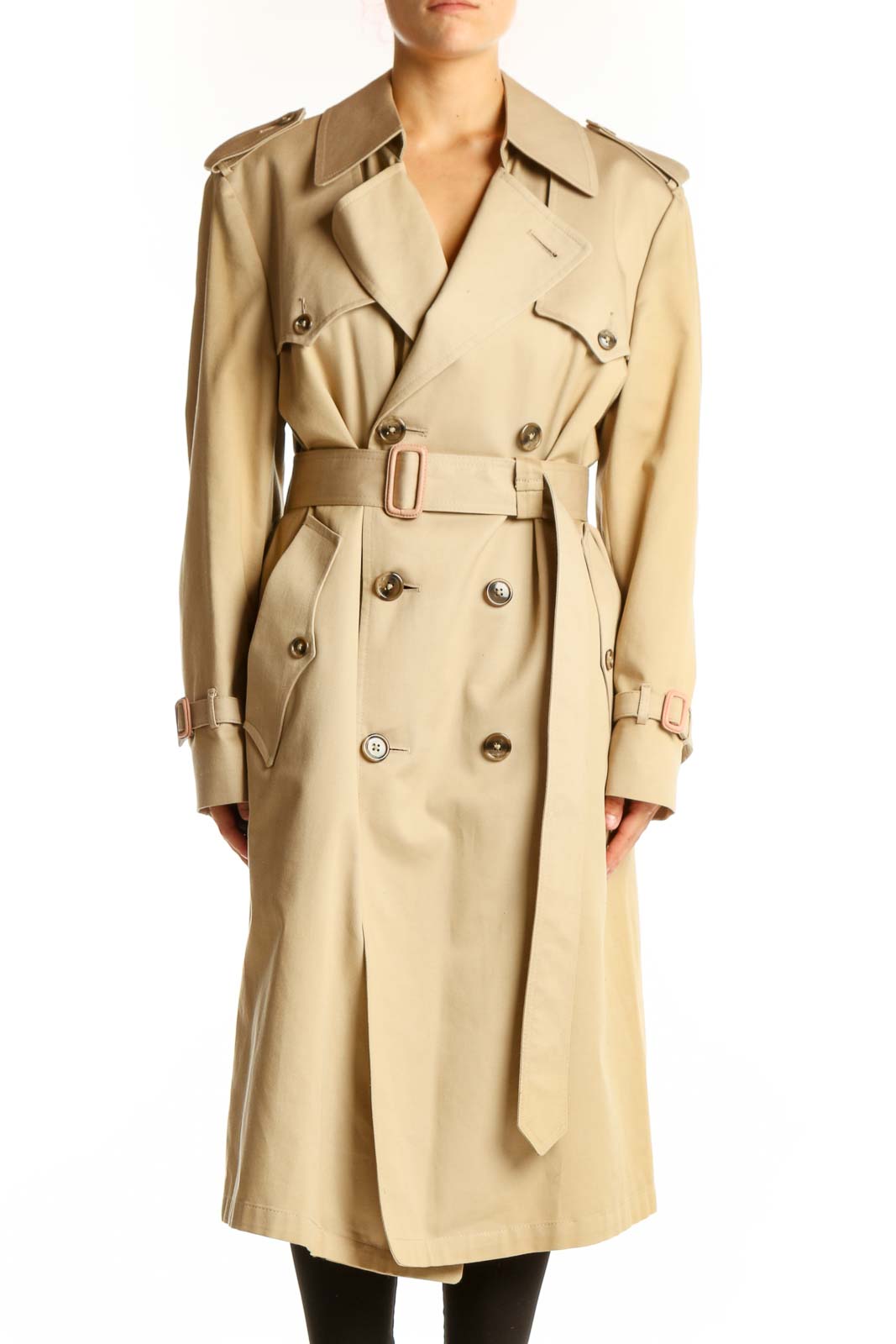Beige Classic Double-Breasted Trench Coat Front