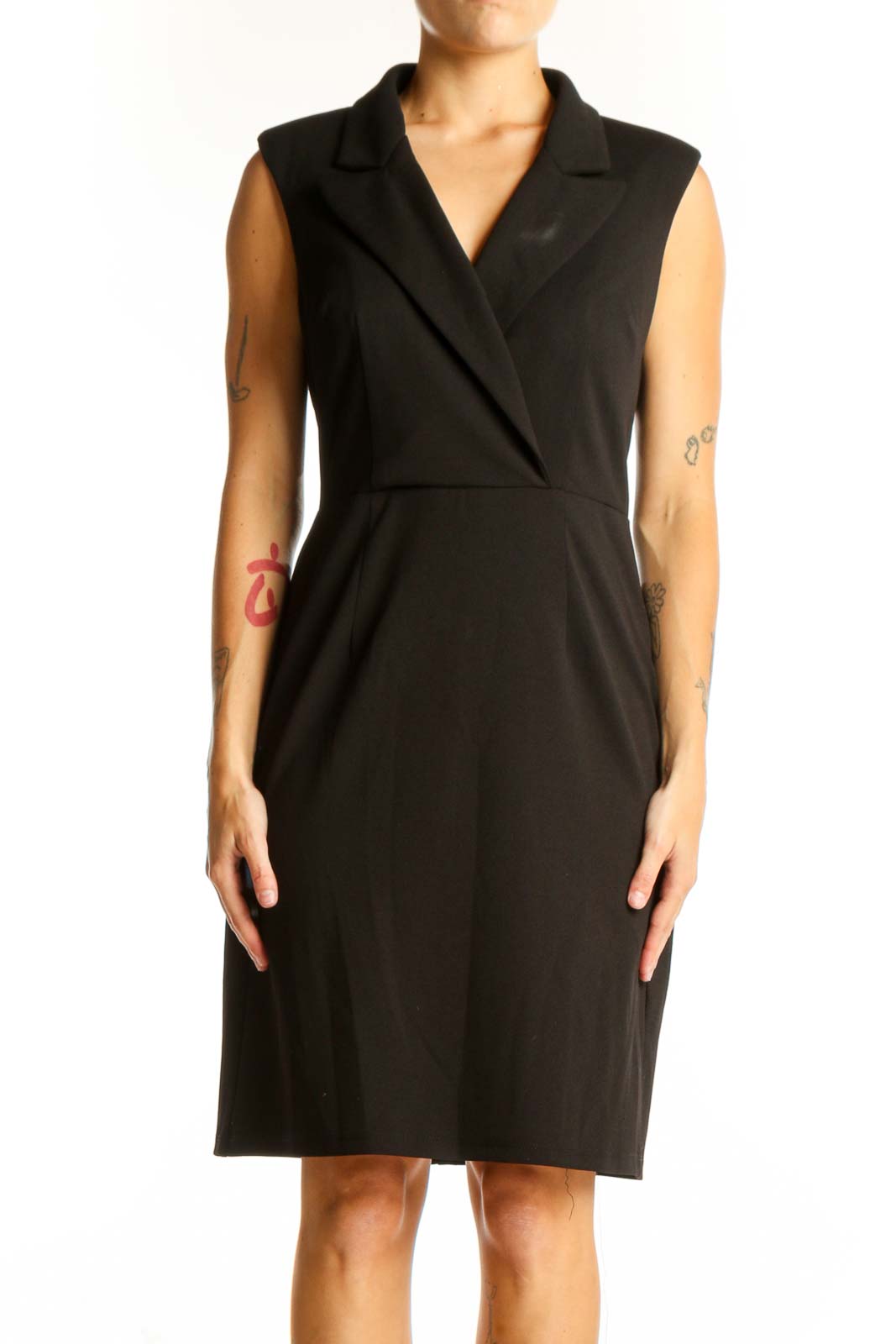 Black Sleeveless Wrap Dress Front