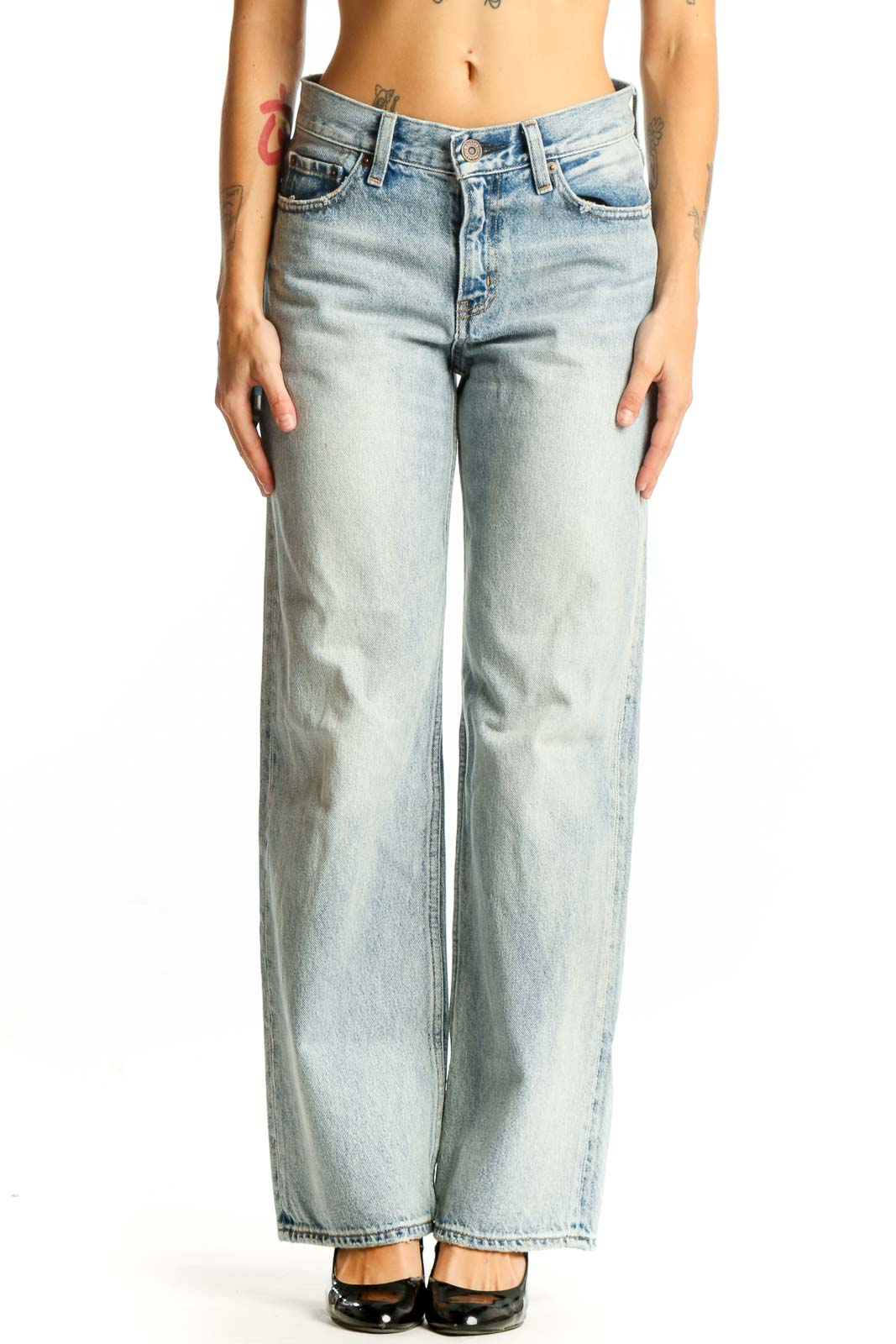 Light Blue Wide-Leg Denim Jeans Front