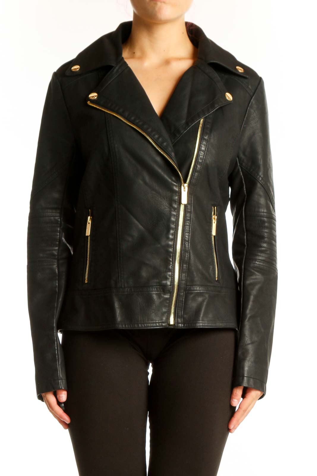 Black Faux Leather Moto Jacket Front