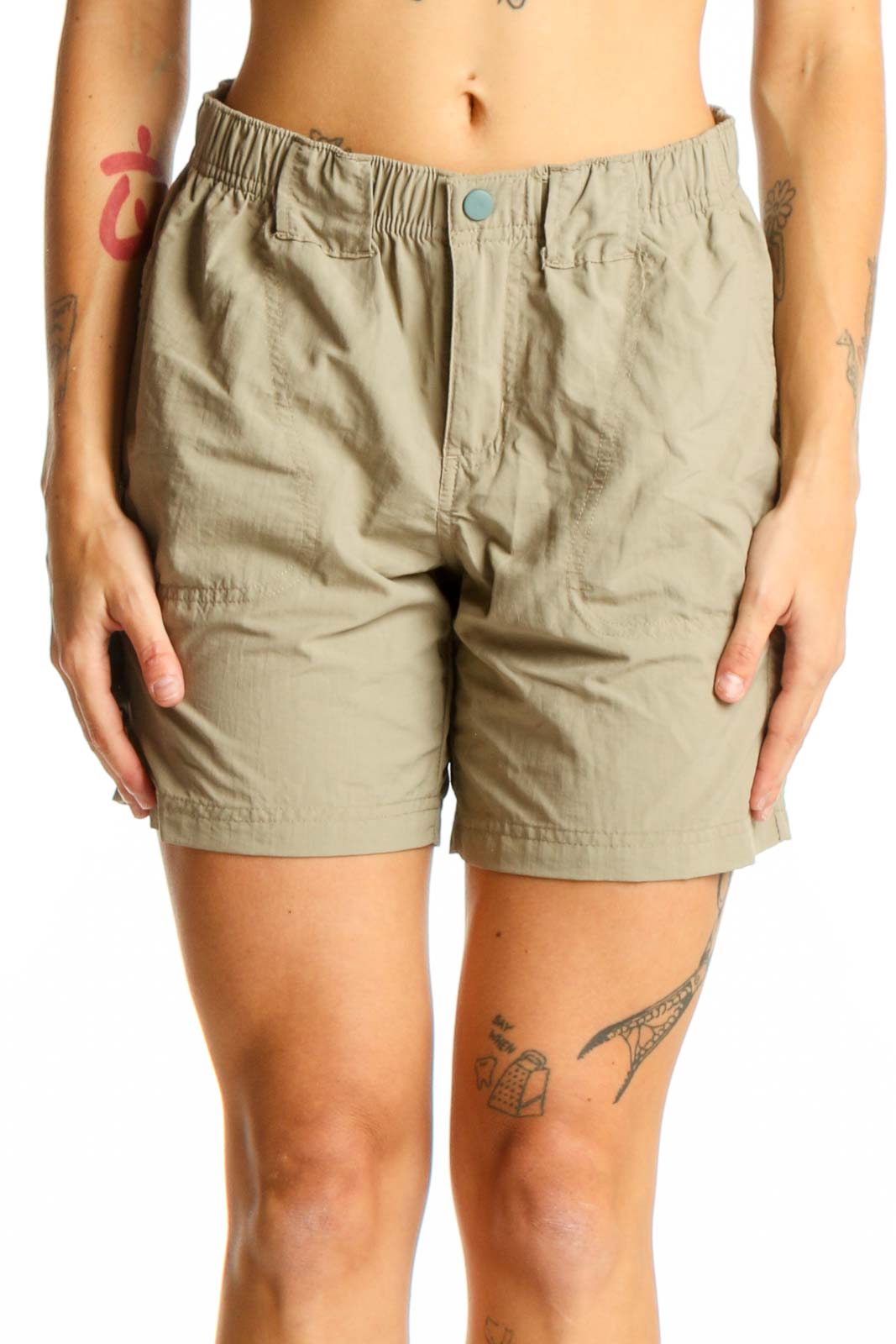 Khaki Nylon Outdoor Shorts Front