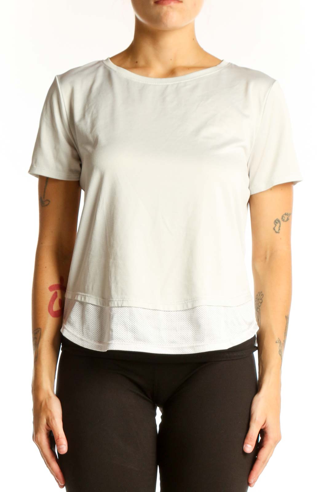 White Short-Sleeve Athletic Top Front