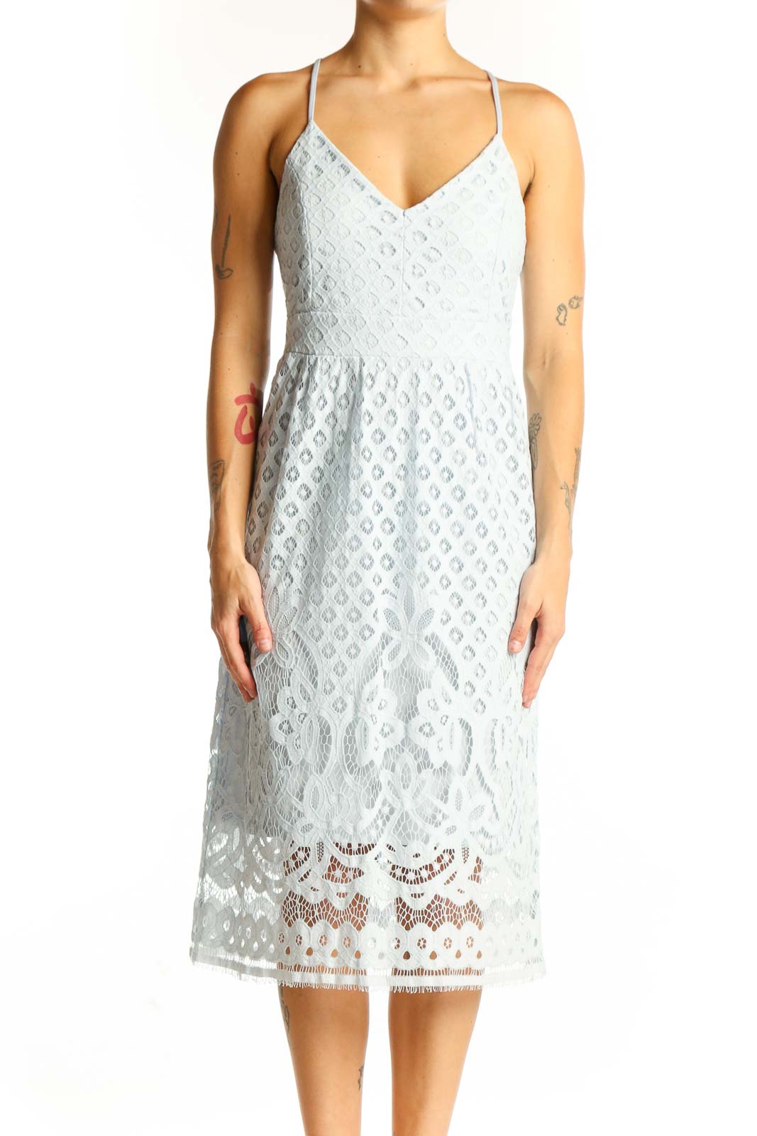 Light Blue Lace Midi Dress Front