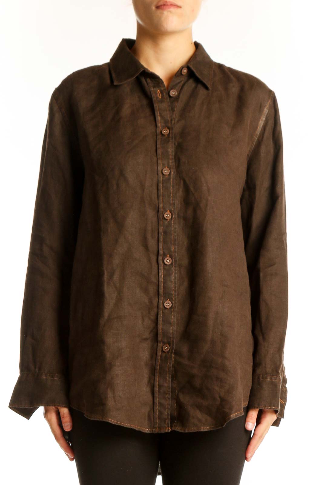 Brown Button-Down Collared Shirt Front