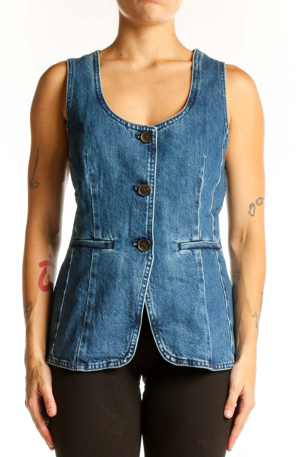 Blue Denim Button-Front Vest Front