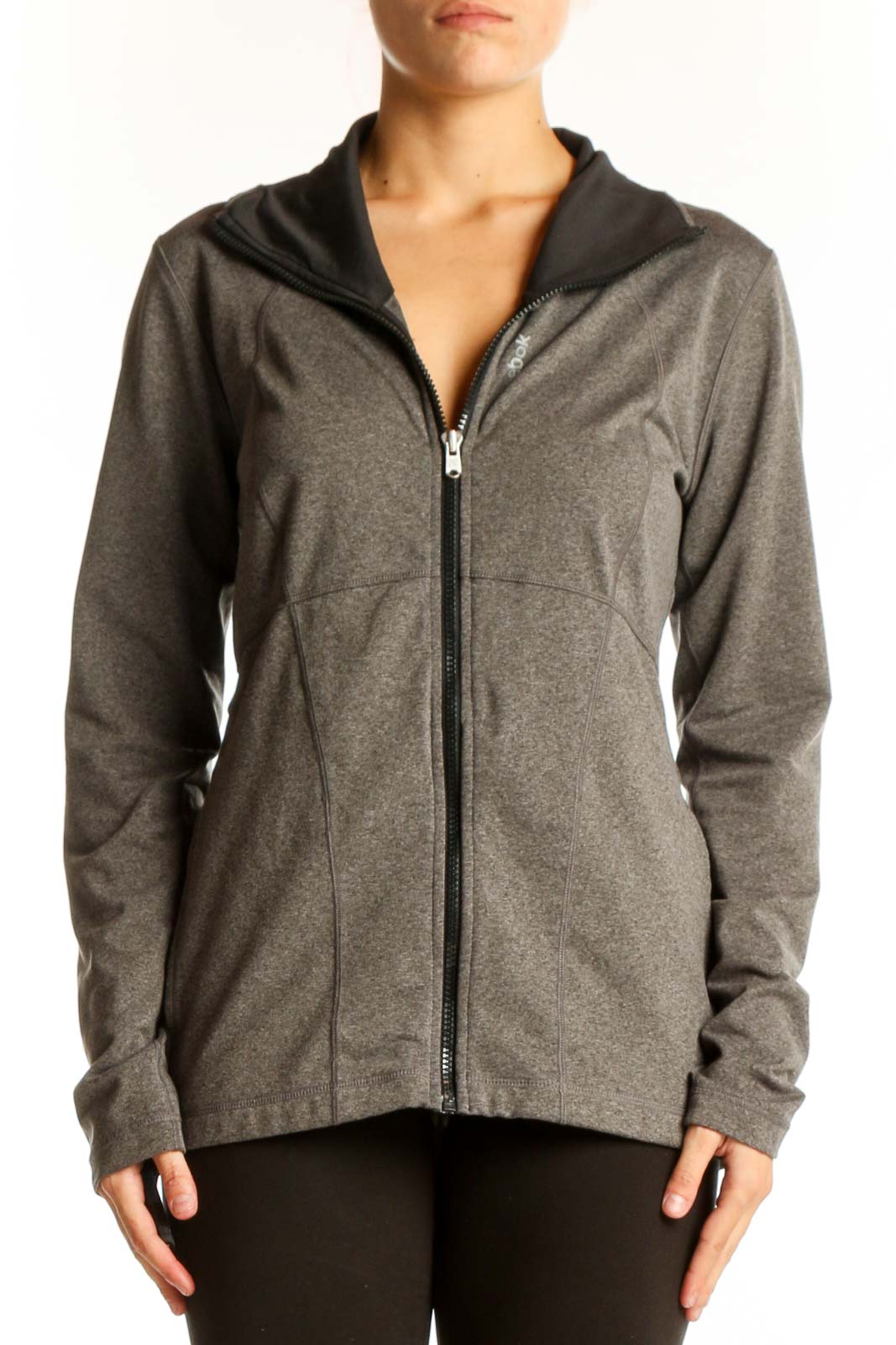 Gray Polyester Zip-Up Athletic Jacket Front