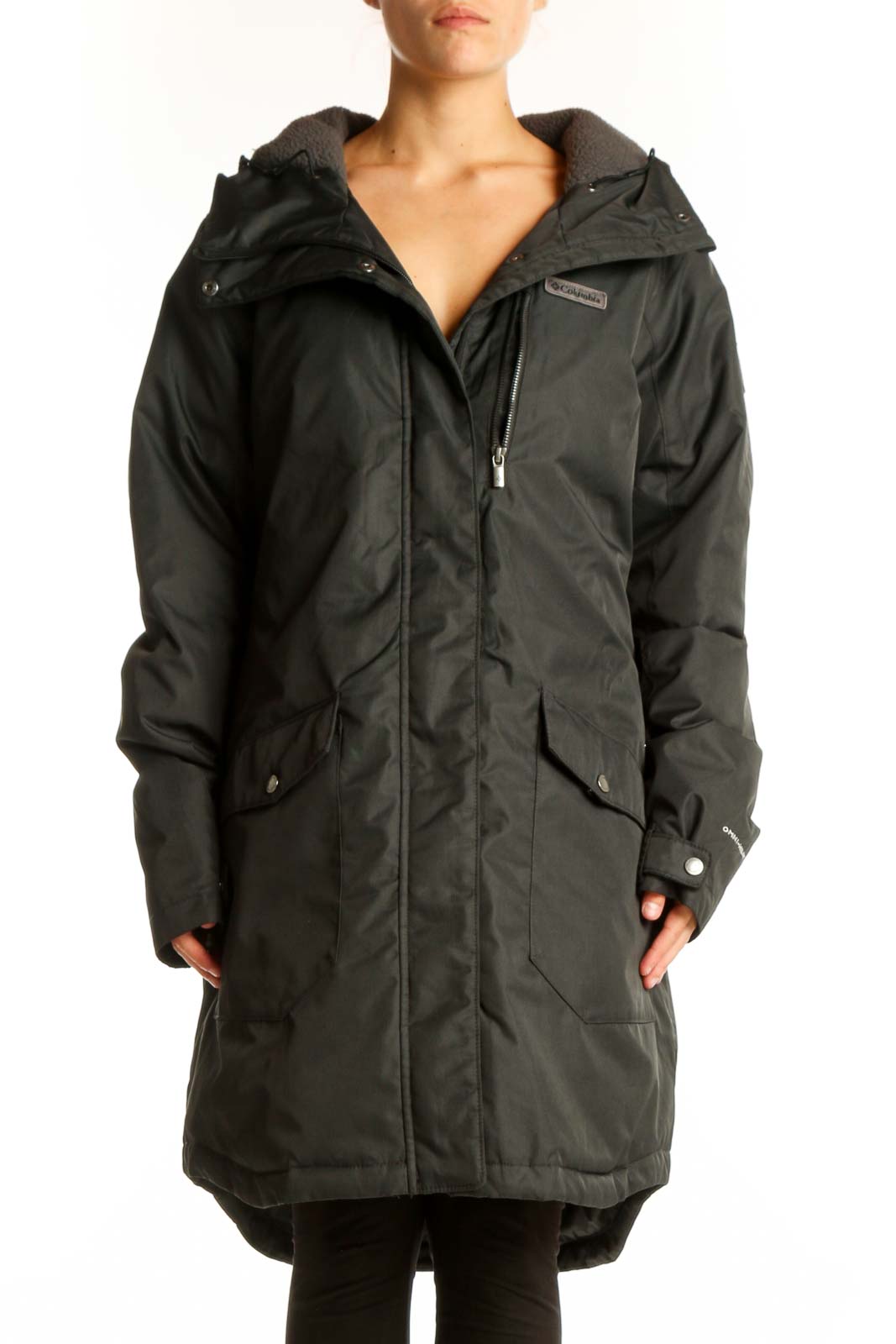 Dark Green Long Hooded Winter Coat Front