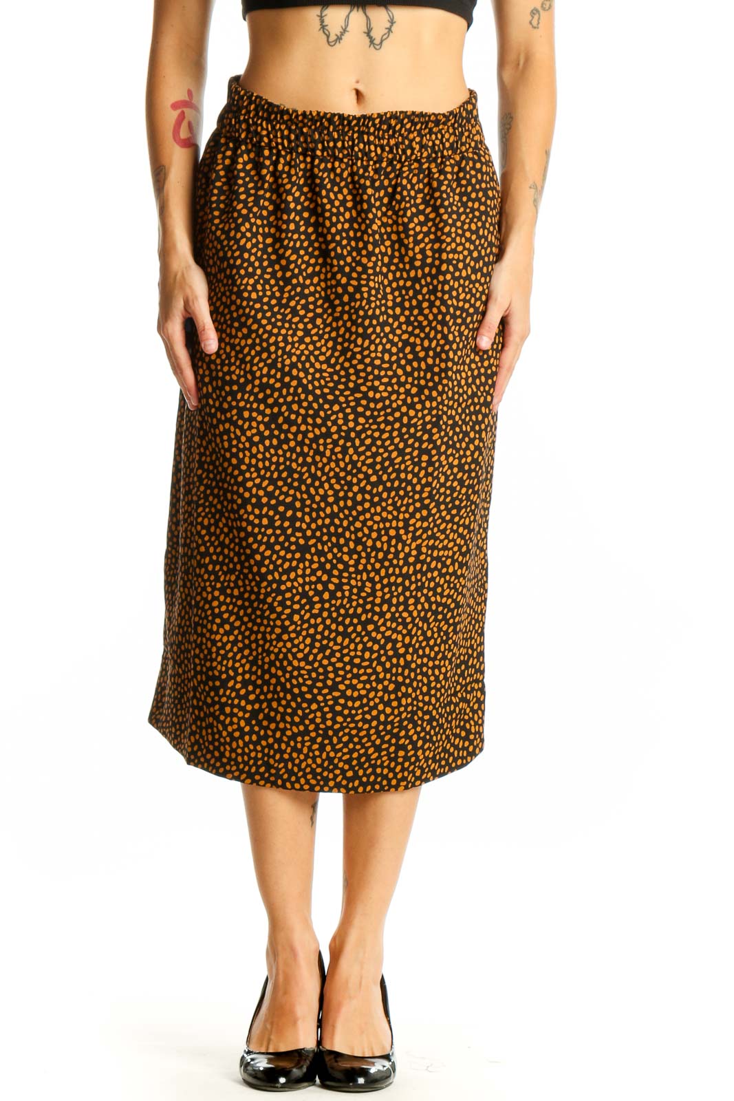 Brown Spotted Midi Skirt Front