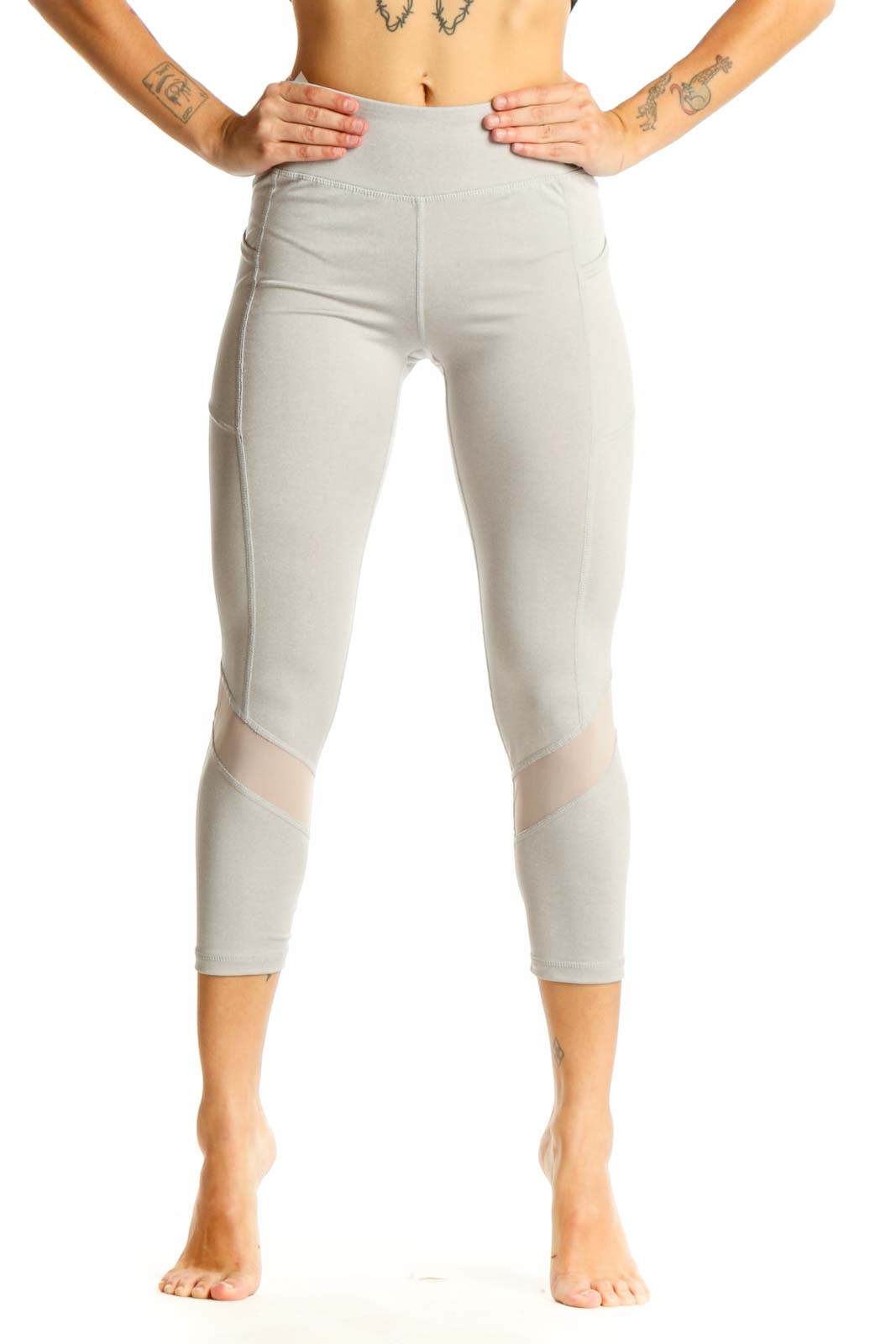 Light Gray Mesh Panel Capri Leggings Front