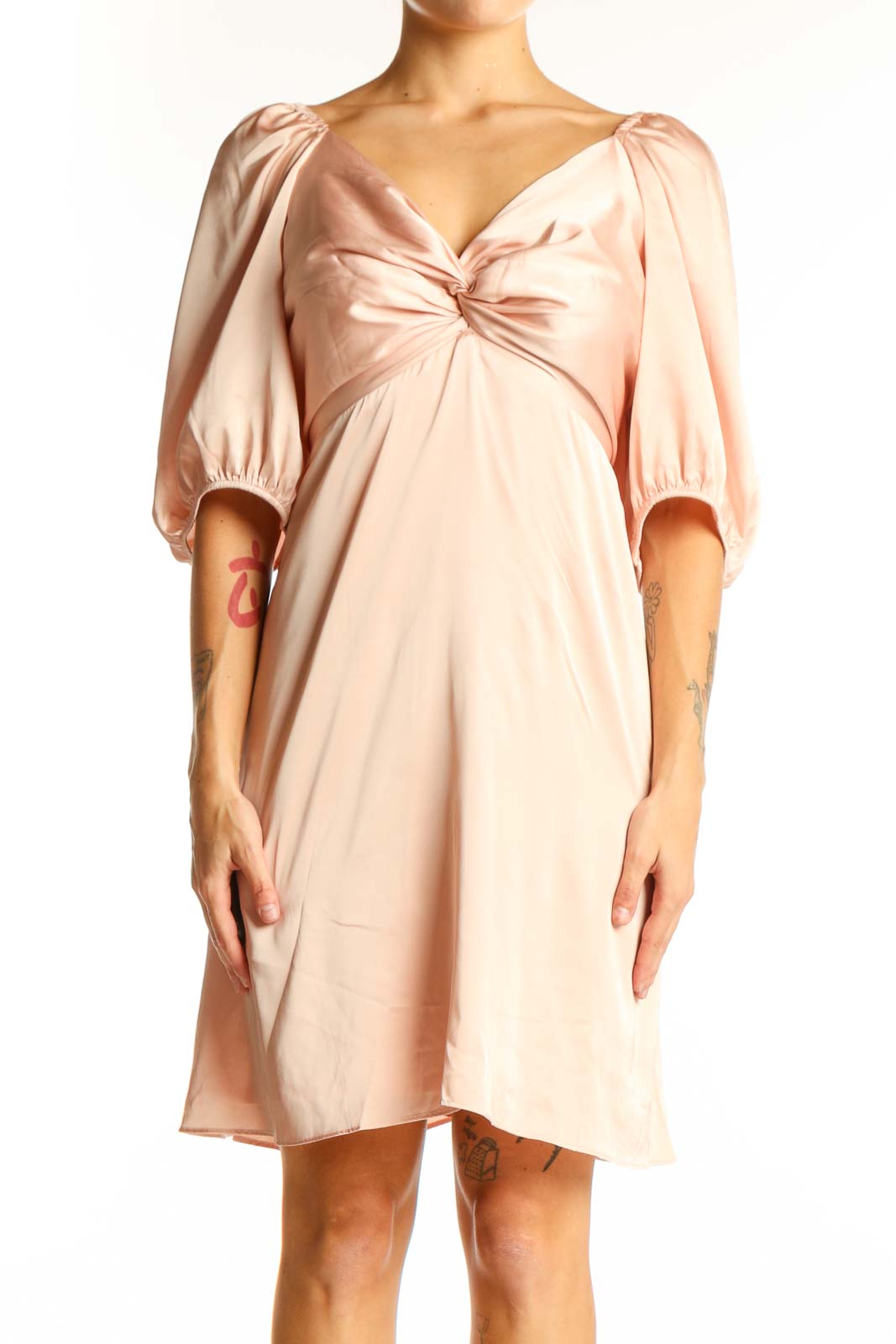 Blush Twist-Front Puff Sleeve Dress Front