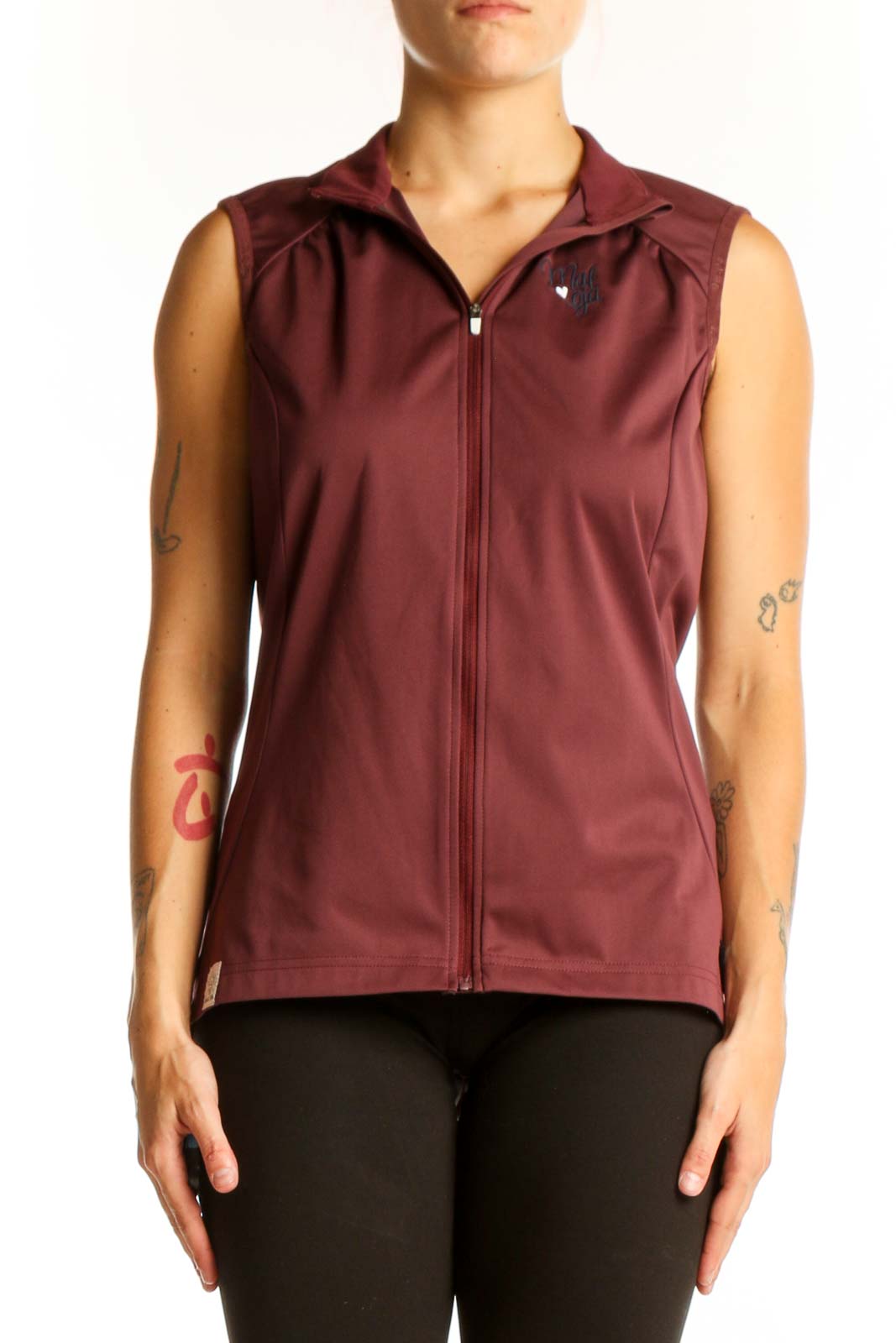 Burgundy Sleeveless Athletic Vest Front