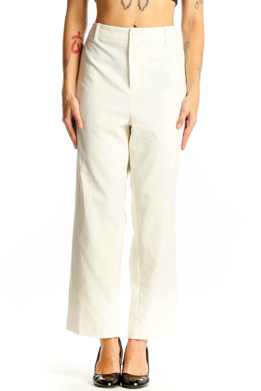 White Wide-Leg Dress Pants Front