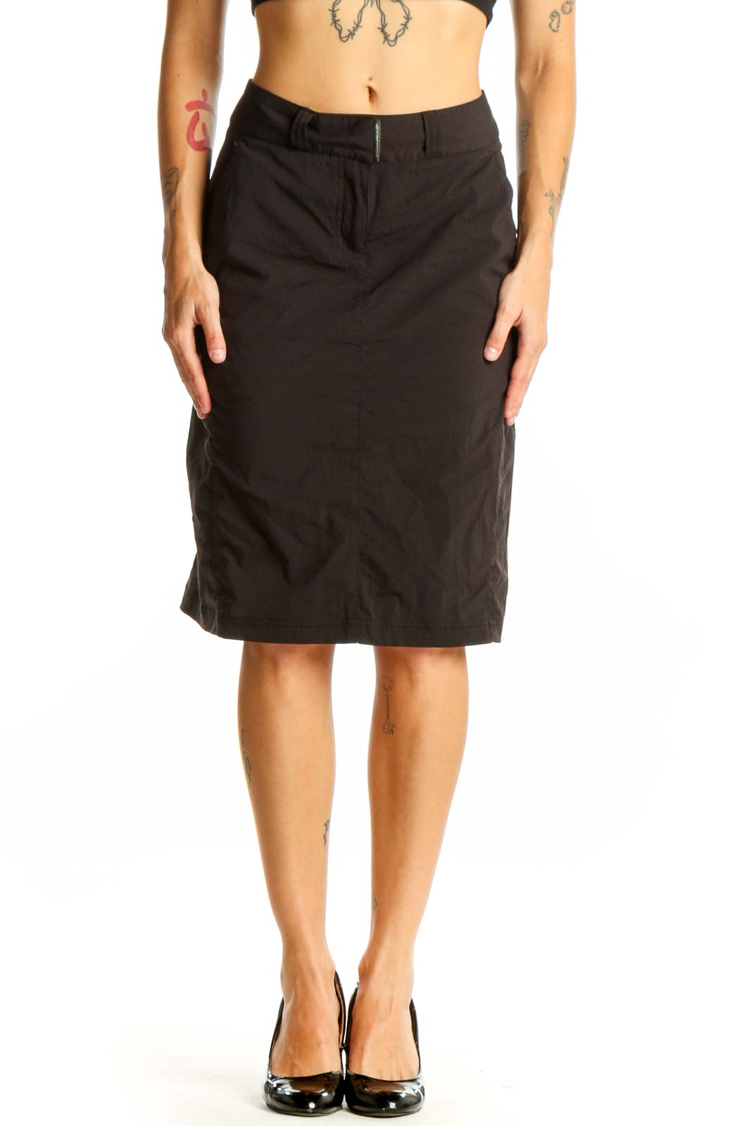 Black Nylon Blend Knee-Length Skirt Front