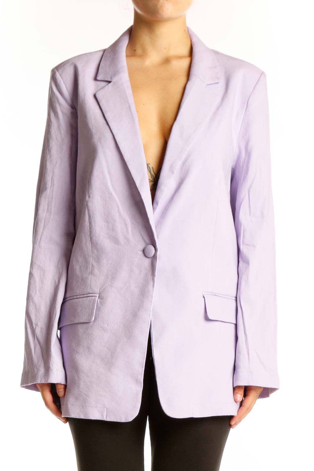 Lavender Linen-Blend Oversized Blazer Front