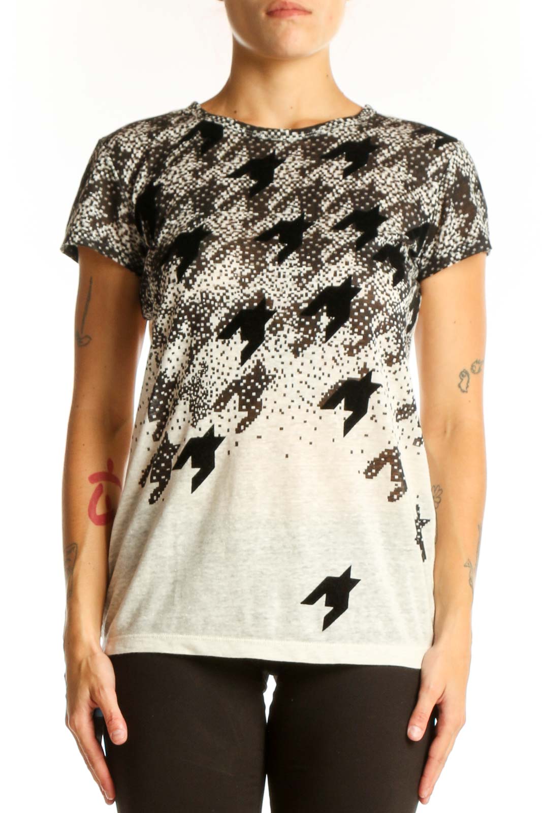 White and Black Houndstooth Linen Top Front