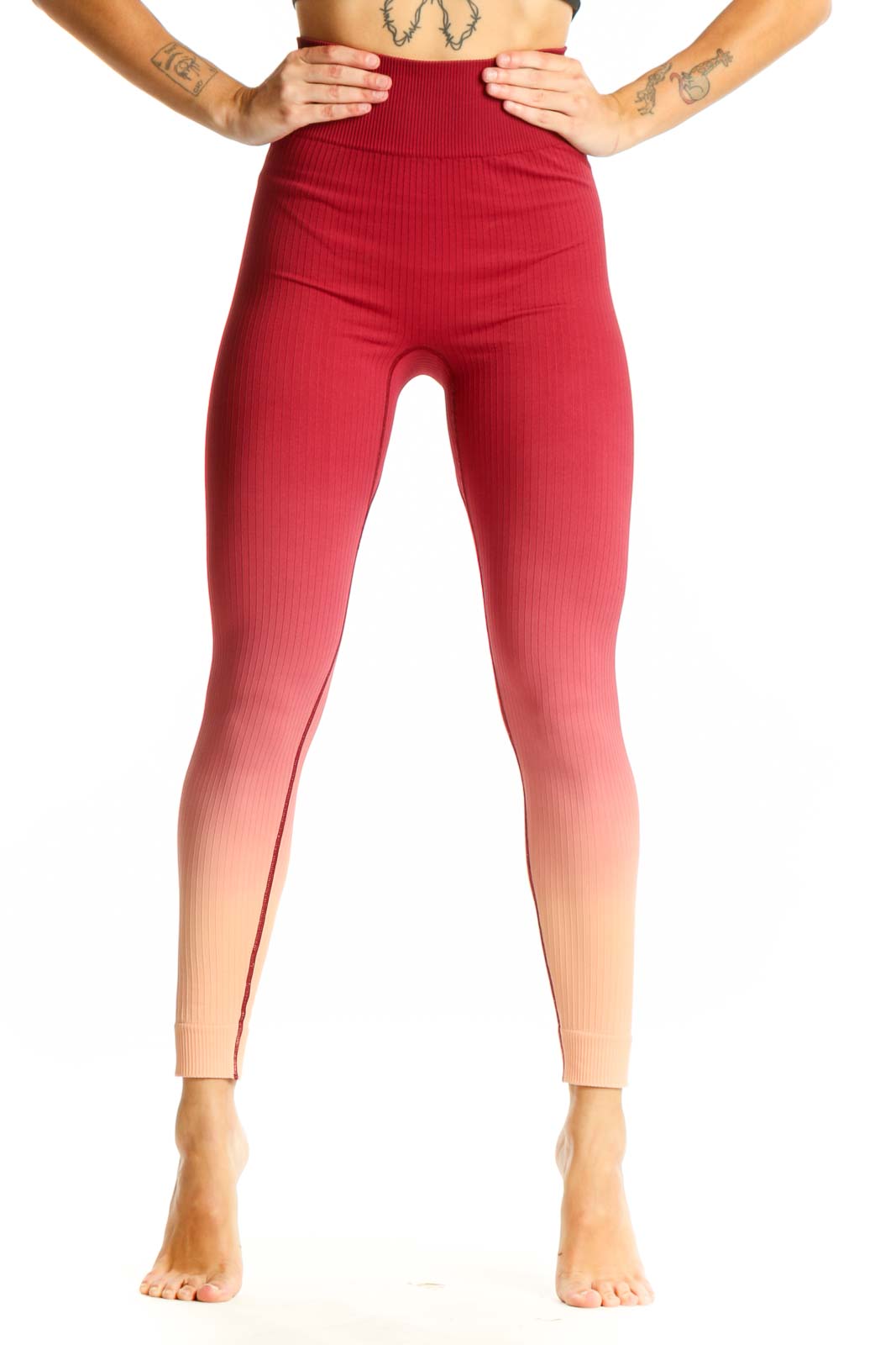 Red Ombre High-Waisted Ribbed Leggings Front
