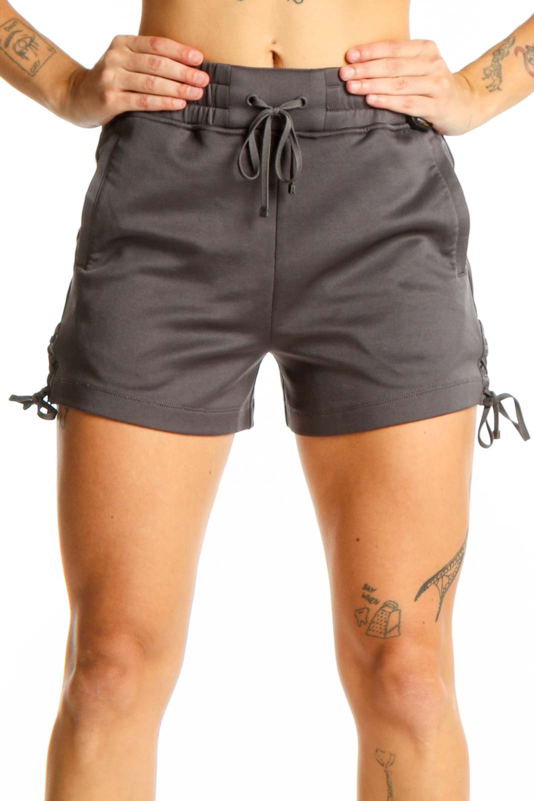 Gray Drawstring Athletic Shorts Front
