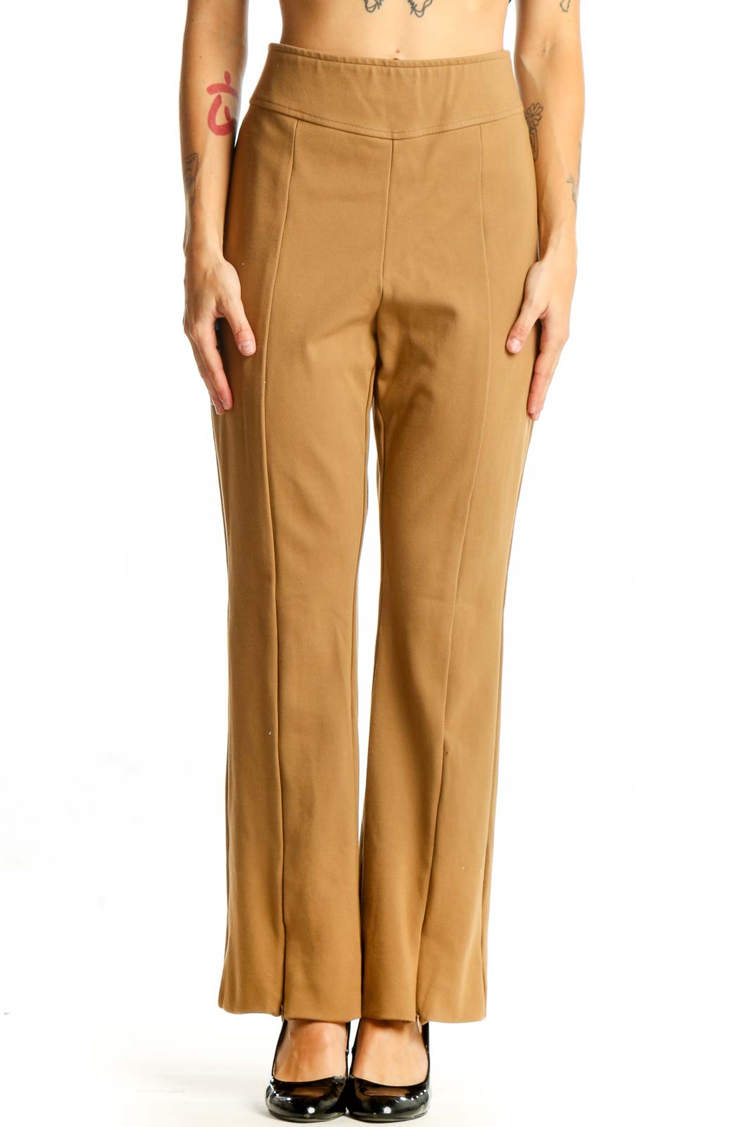 Camel Wide-Leg Viscose Pants Front
