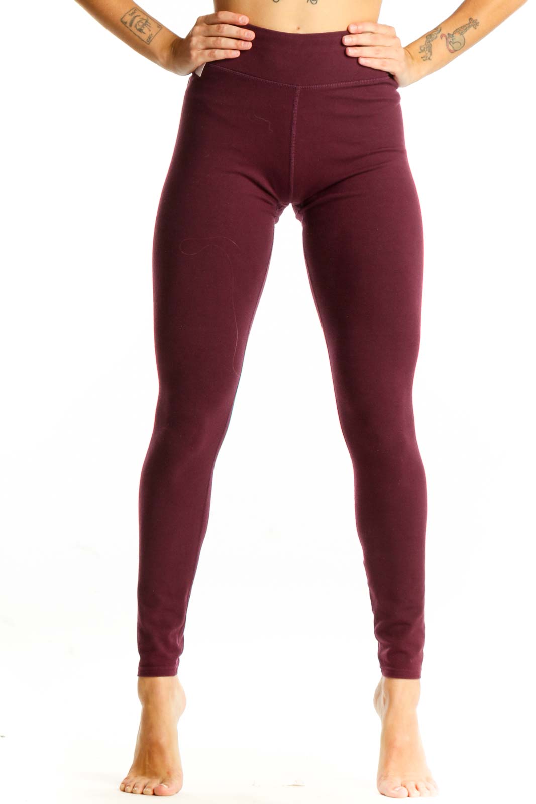 Burgundy High-Waisted Cotton Blend Leggings Front