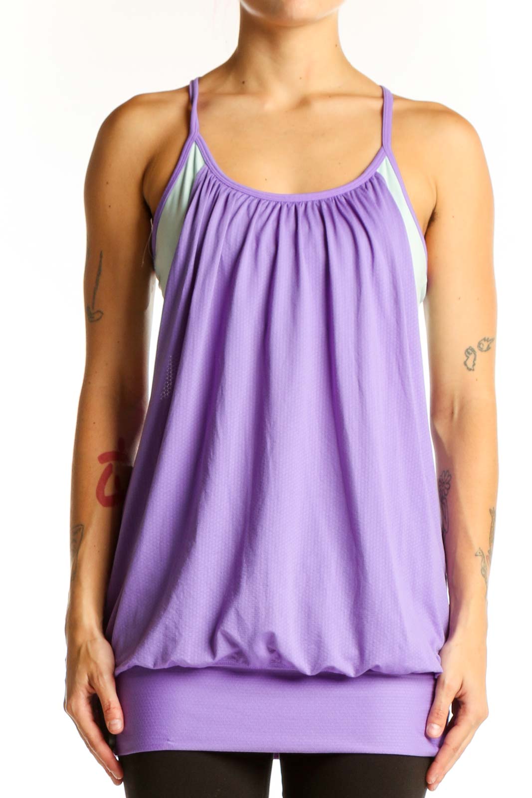 Purple Flowy Workout Tank Top Front