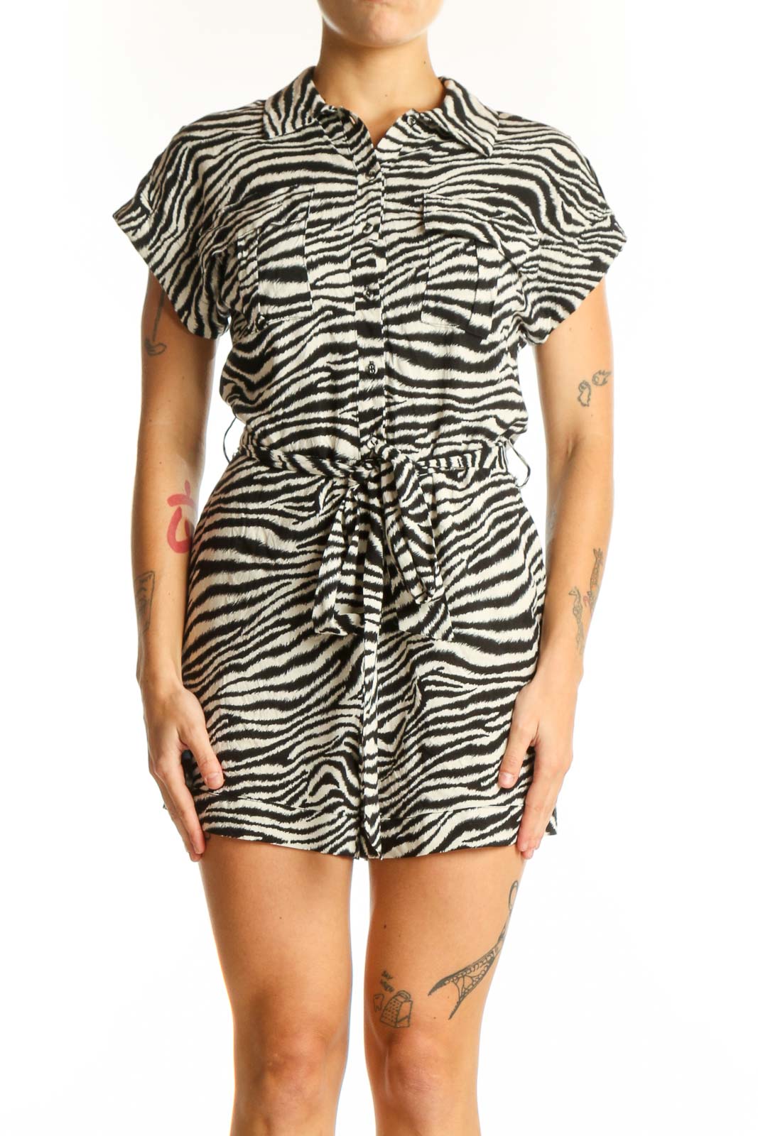 Black and White Zebra Print Romper Front