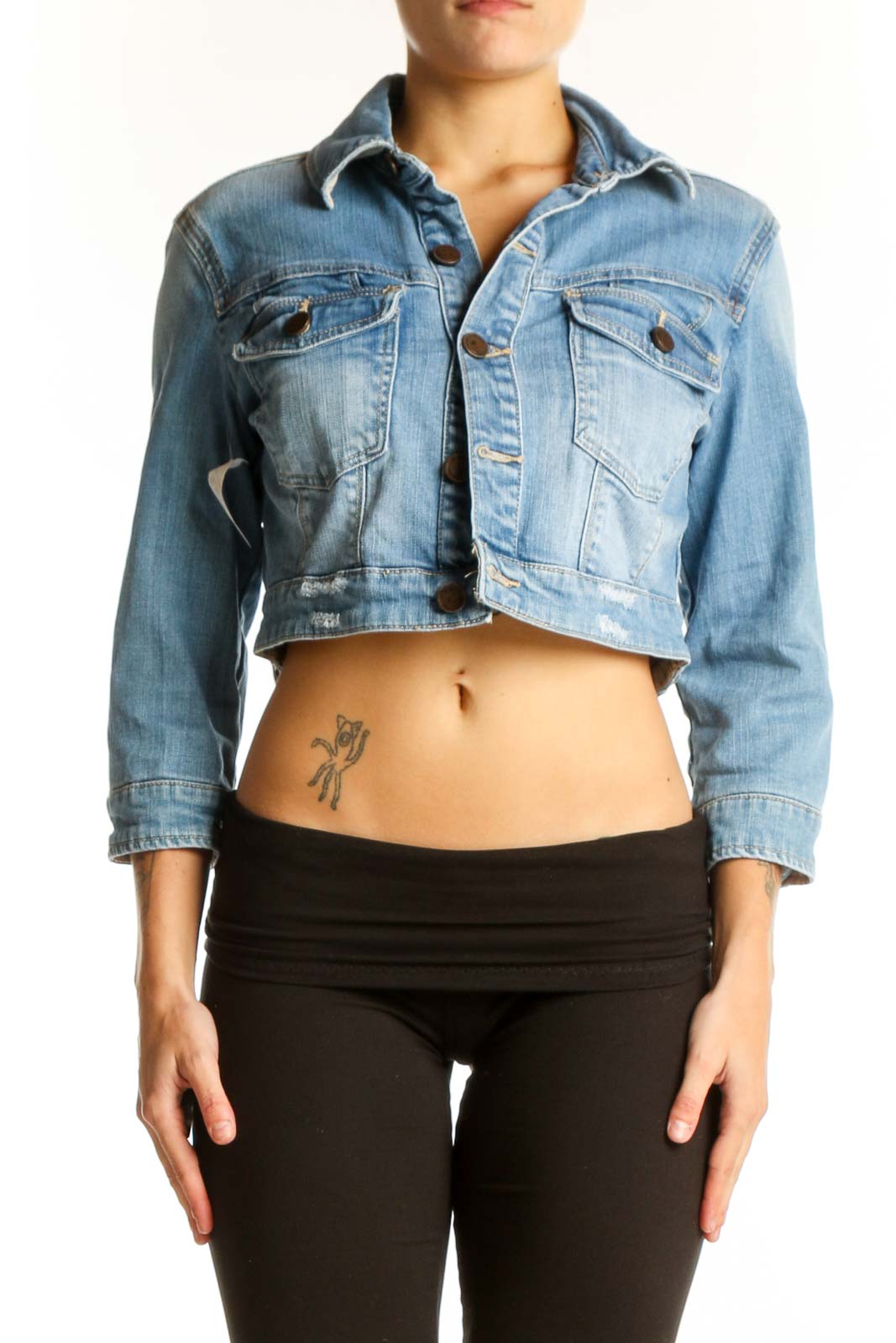 Light Blue Cropped Denim Jacket Front