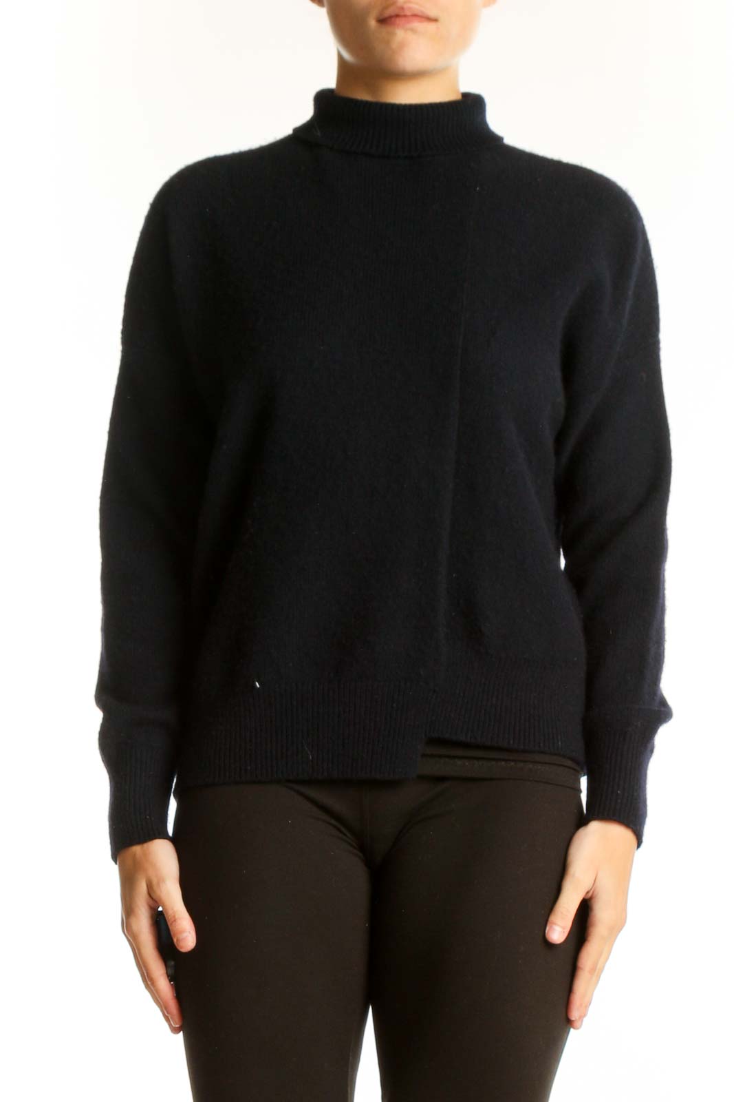 Black Cashmere Wool Turtleneck Sweater Front