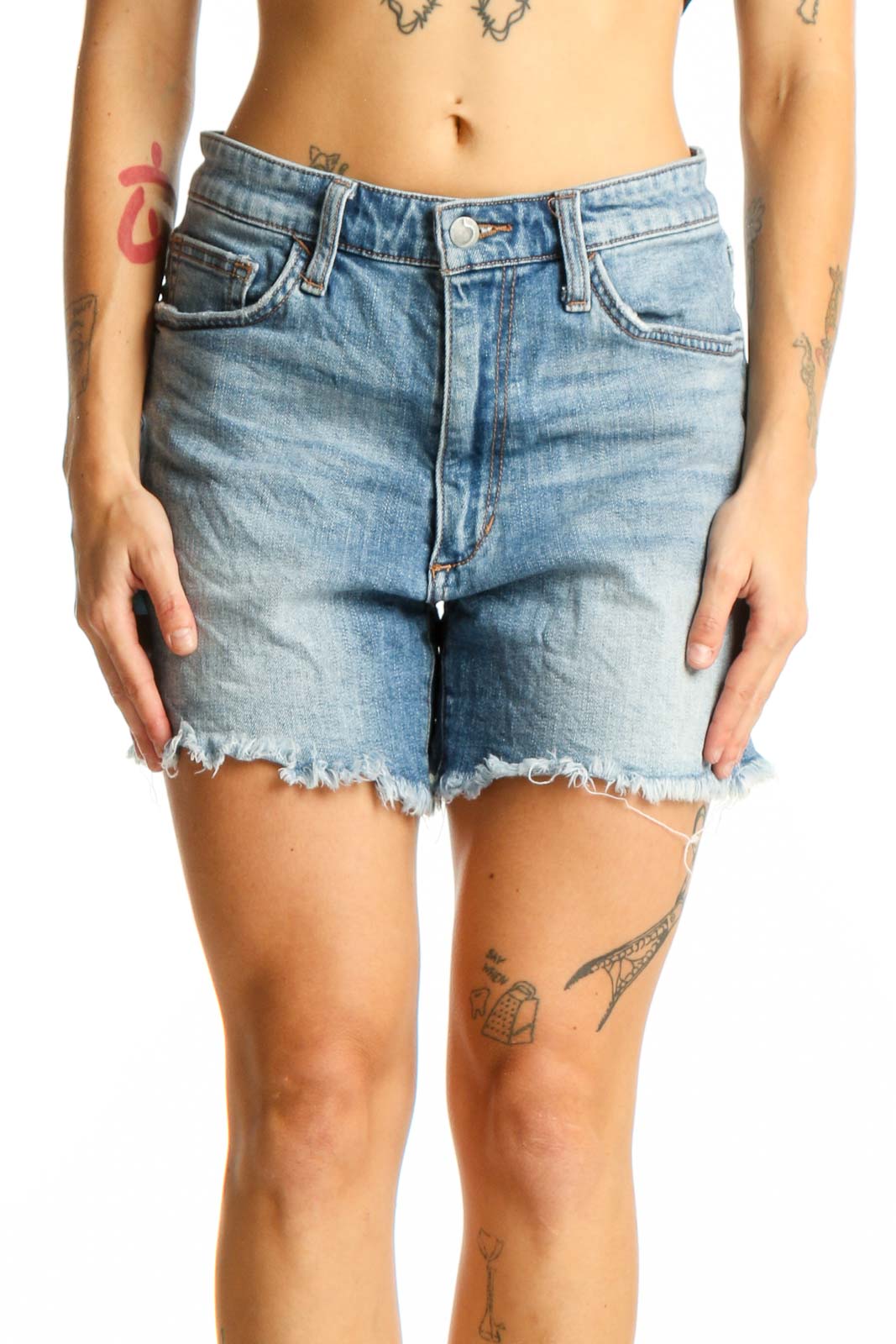 Light Blue Distressed Denim Shorts Front