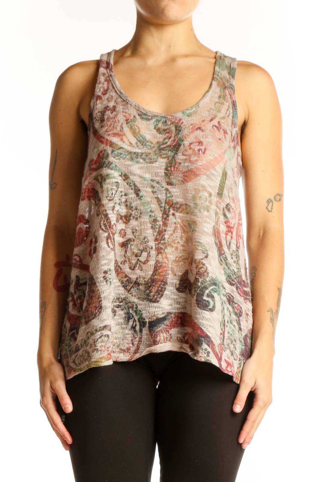 Beige Floral Paisley Tank Top Front