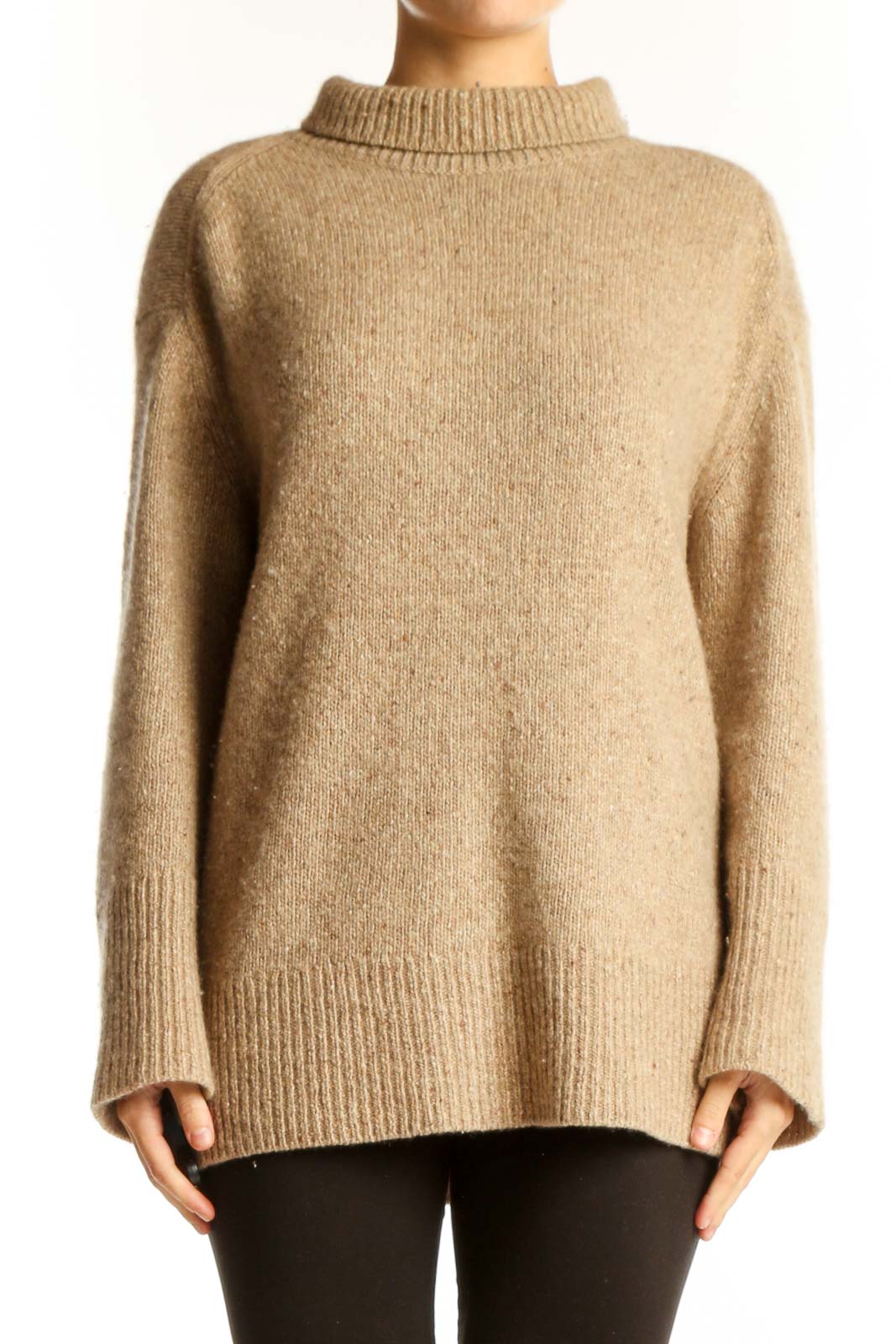 Camel Cashmere Turtleneck Sweater Front