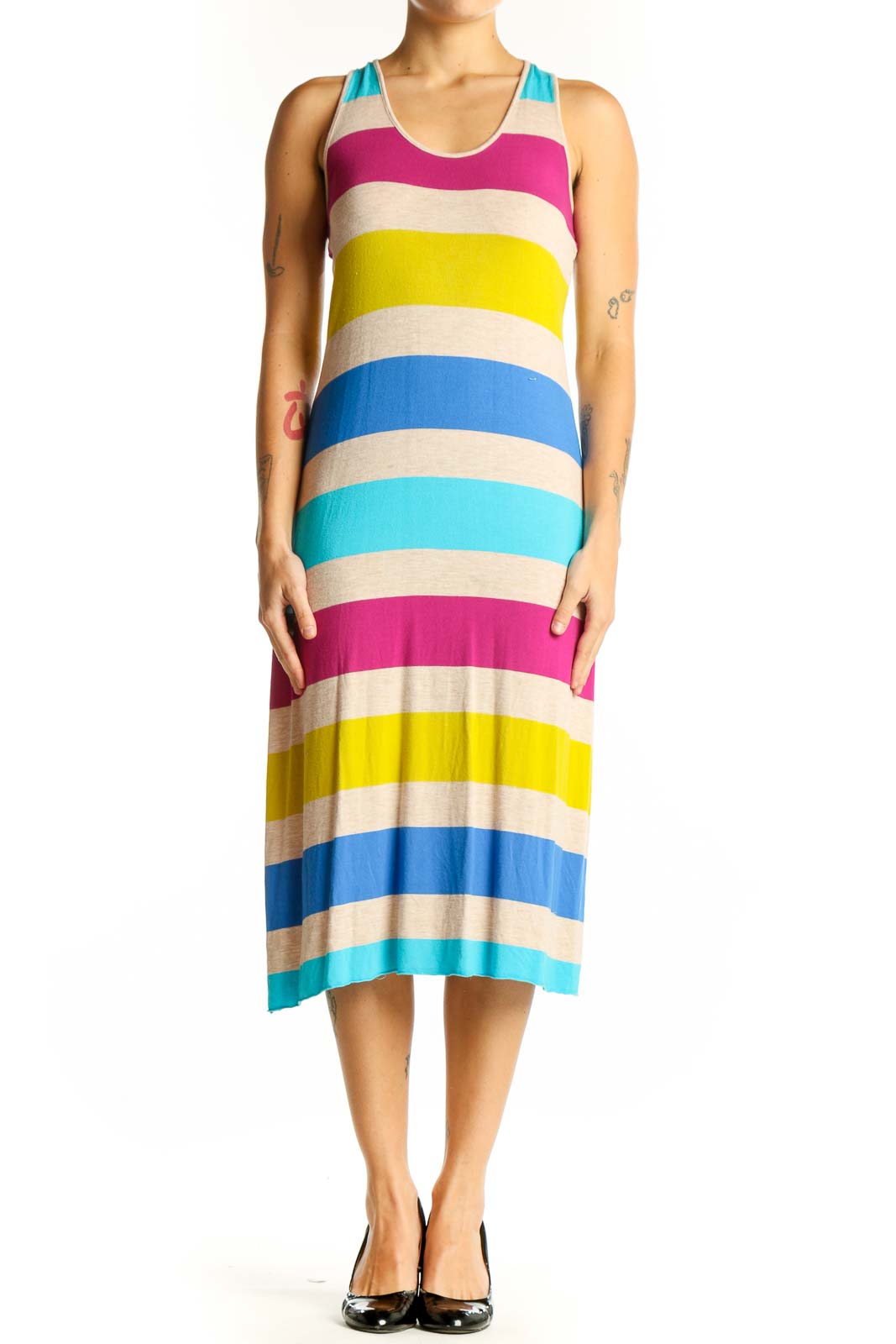 Multicolor Striped Racerback Midi Dress Front